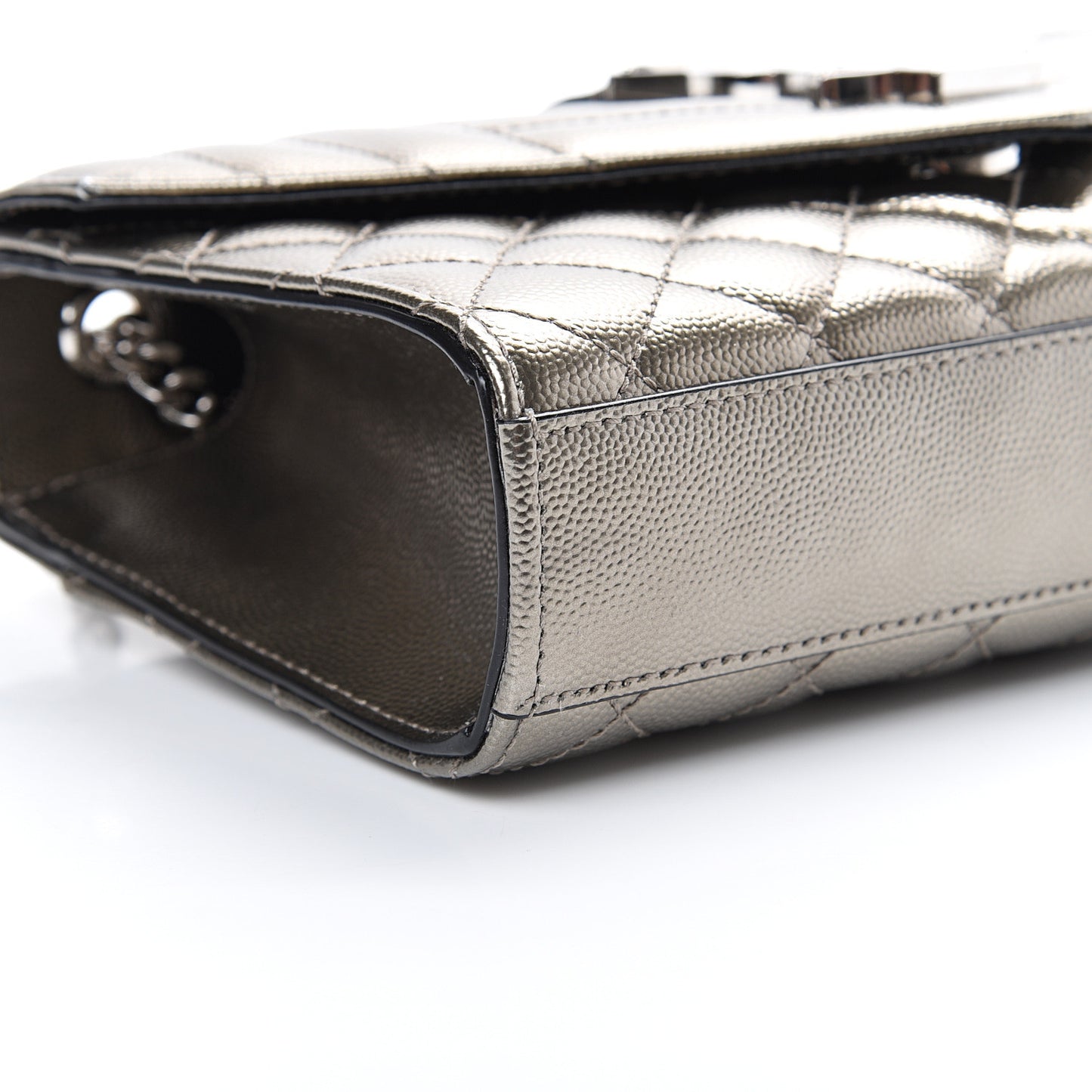Metallic Grain De Poudre Textured Mixed Matelasse Triquilt Small Monogram Satchel Piombo