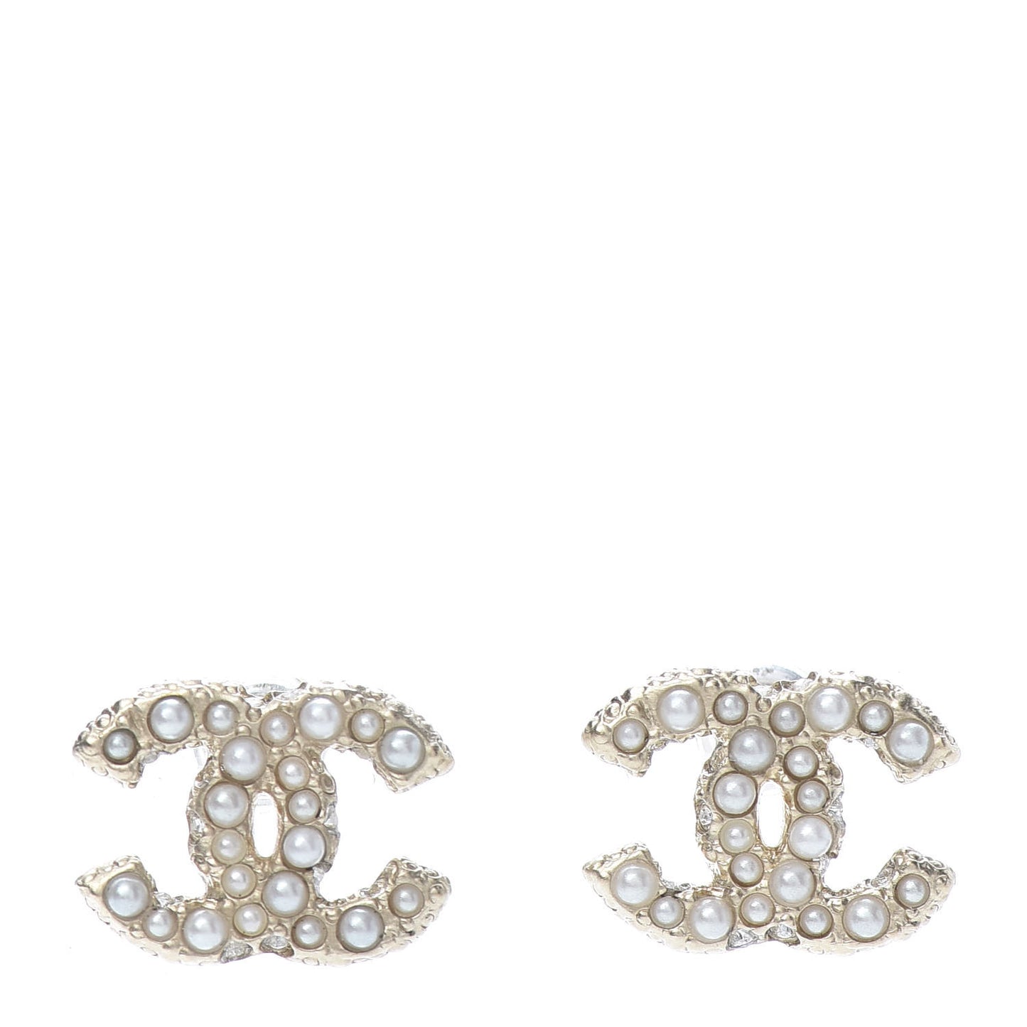 Pearl Crystal CC Stud Earrings Gold