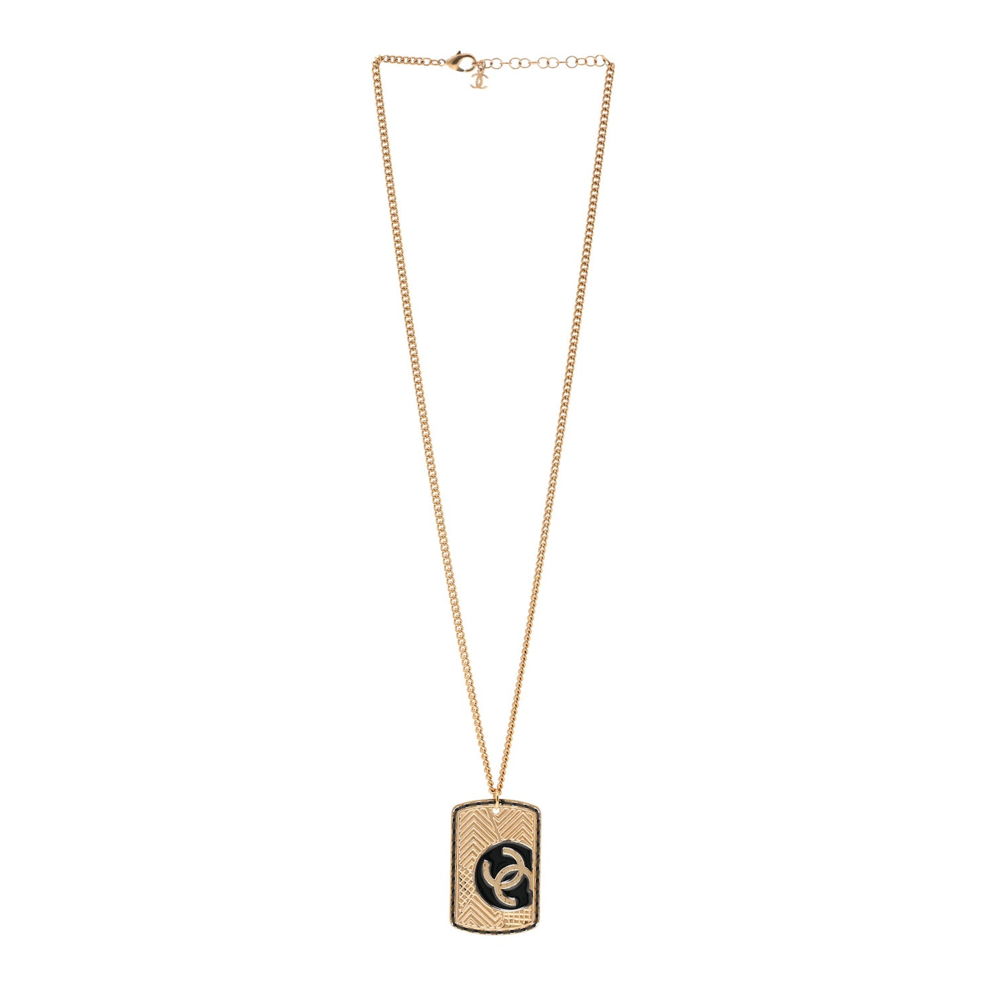 CC ID Dog Tag Charm Necklace Gold Black