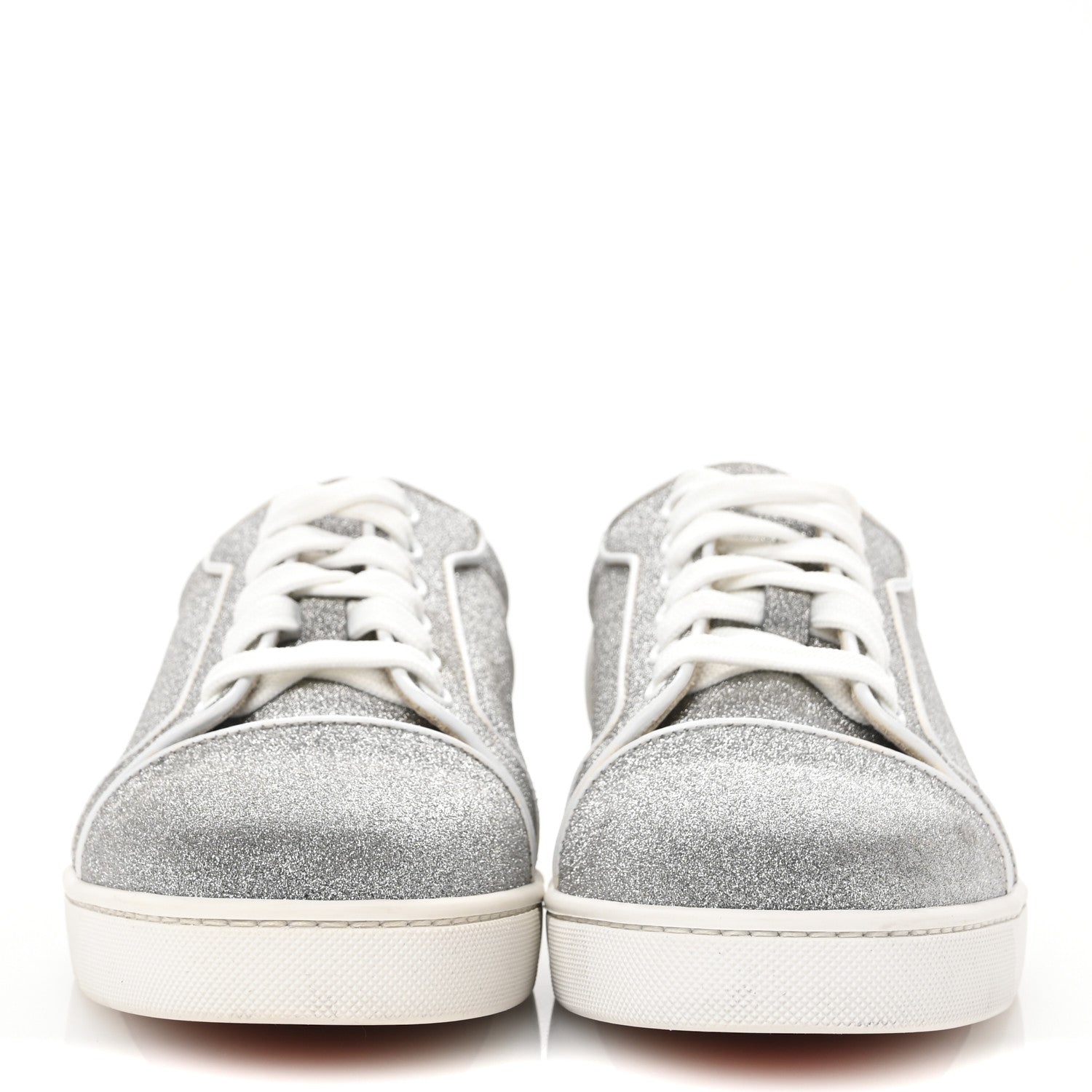 Christian Louboutin Glitter Calfskin Vieira Flat Sneakers 40.5 Silver 3 of 12