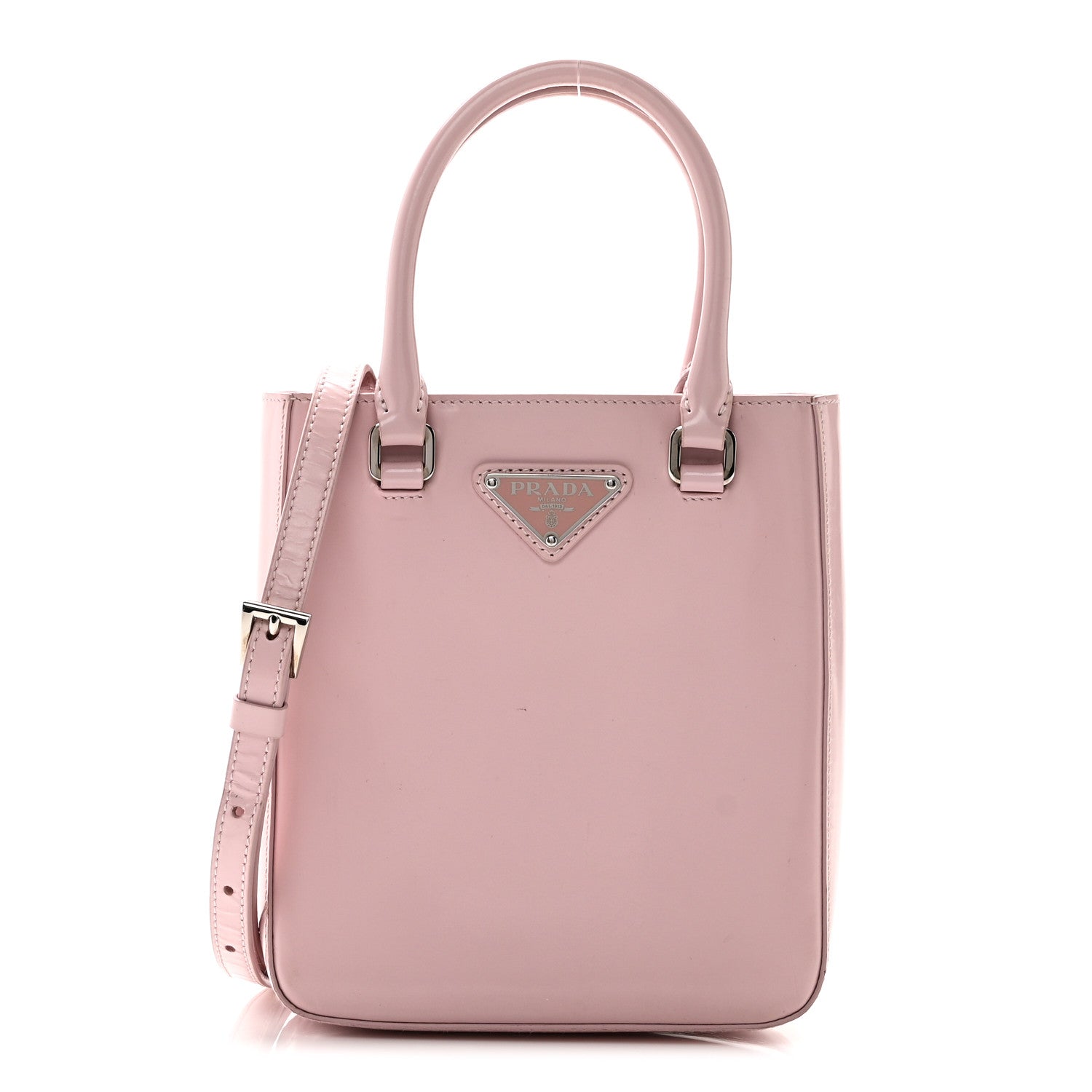 Prada Spazzolato Triangle Small Double Handle Crossbody Tote
