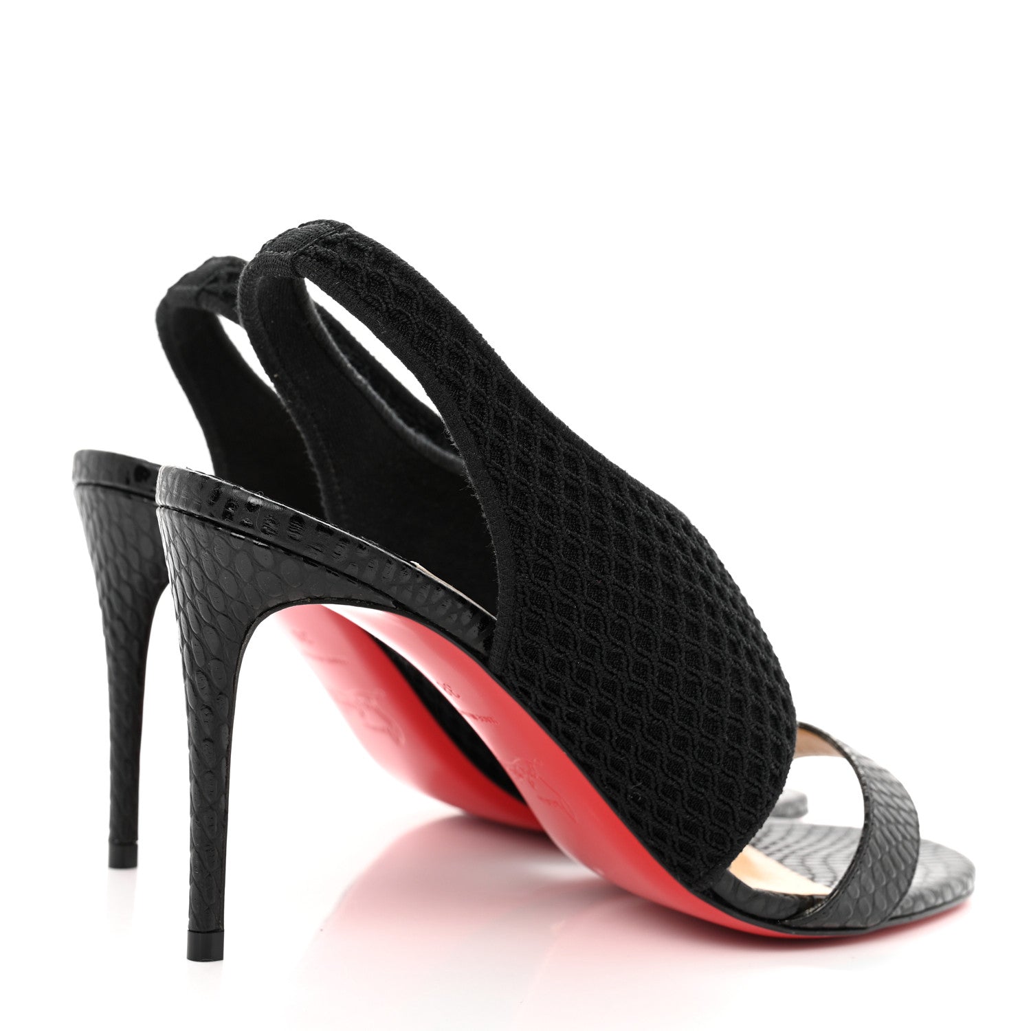 Christian Louboutin Calfskin Mesh Snakeskin Embossed Georgette 85 Sandals 38 Black 4 of 10