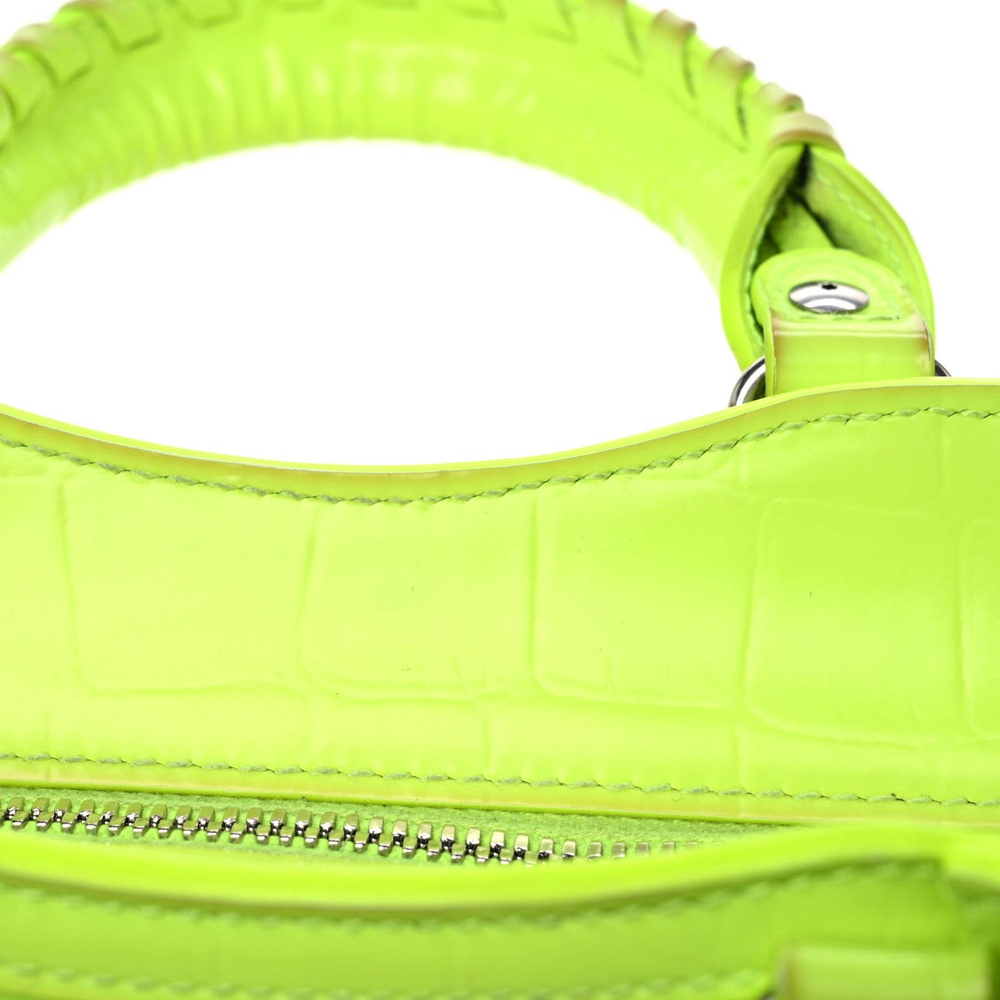 Semi Shiny Calfskin Crocodile Embossed Neo Classic Silver Hardware Mini City Fluo Yellow