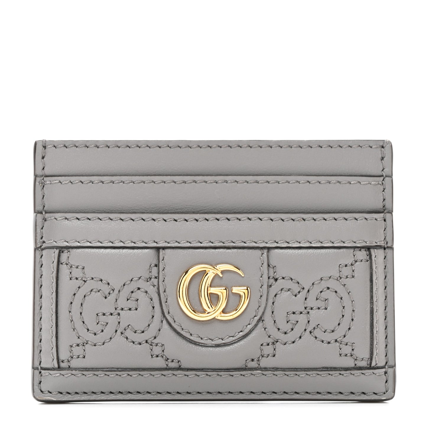 Calfskin GG Matelasse Card Holder Dusty Grey