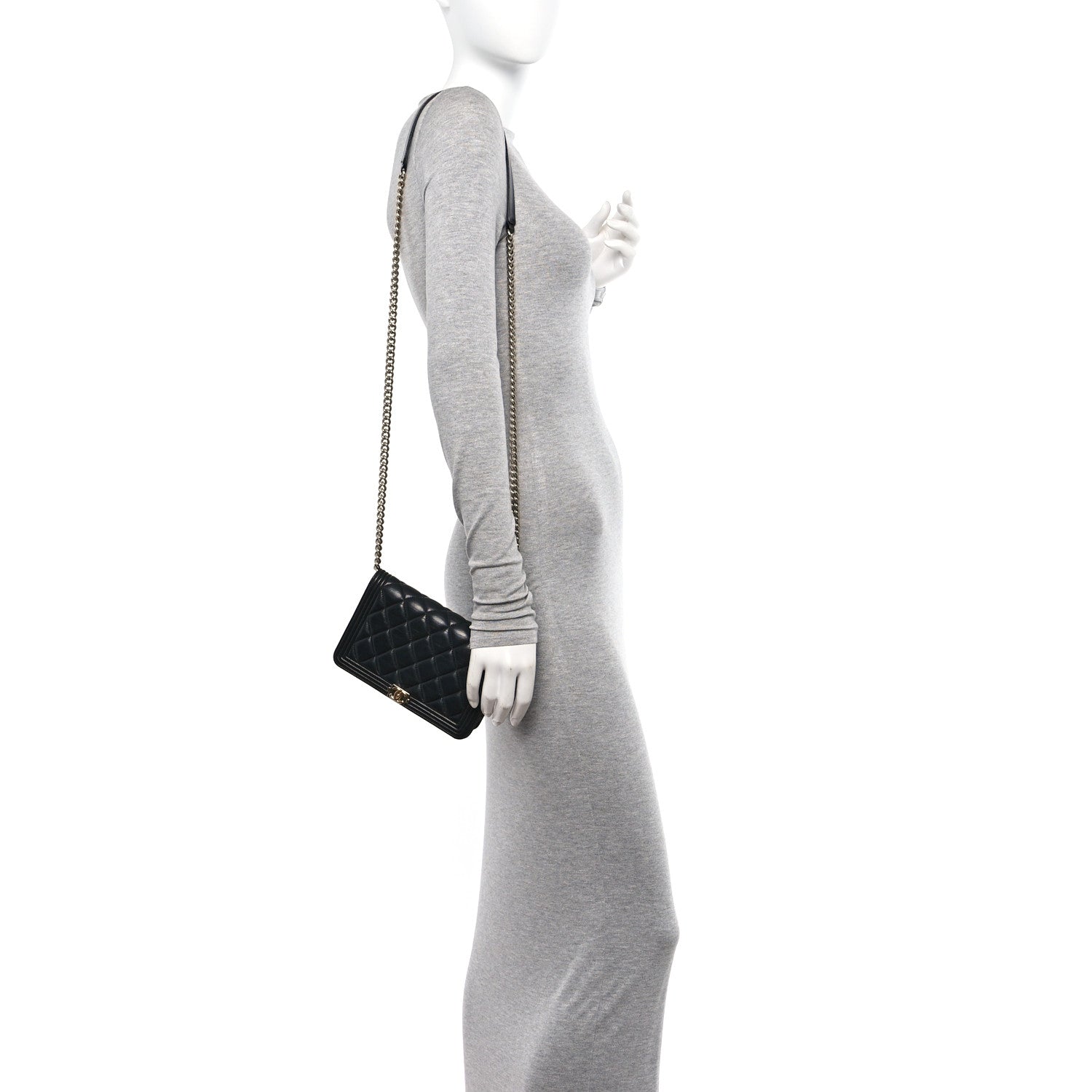 Chanel Lambskin Quilted Boy Wallet On Chain WOC Black 2 of 10