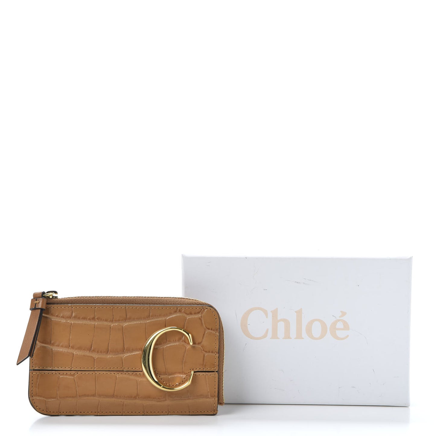 Crocodile Embossed Calfskin C Small Purse Autumnal Brown
