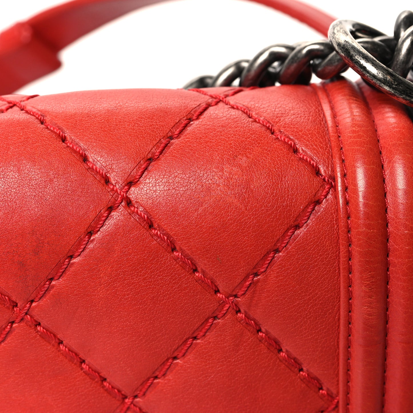 Calfskin Double Stitch Small Boy Flap Red