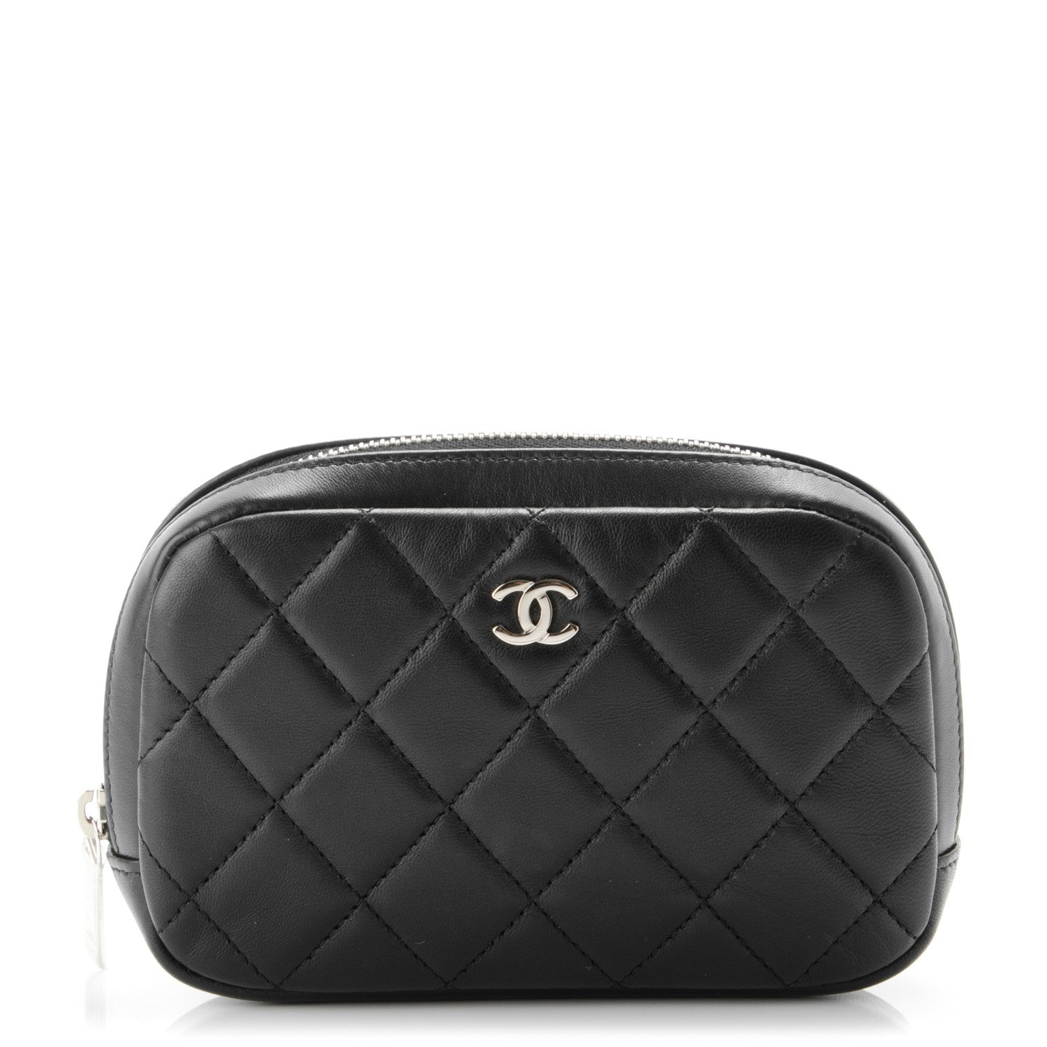 Chanel Lambskin Quilted Small Curvy Pouch Cosmetic Case Black