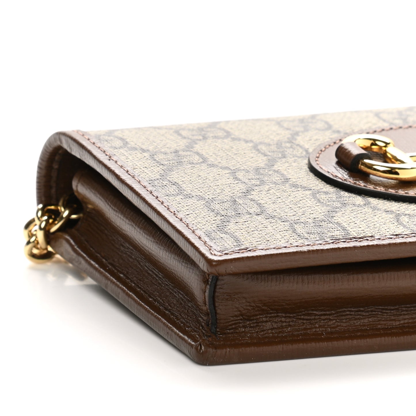 GG Supreme Monogram Azalea Calfskin Horsebit 1955 Wallet On Chain Beige Ebony Brown Sugar