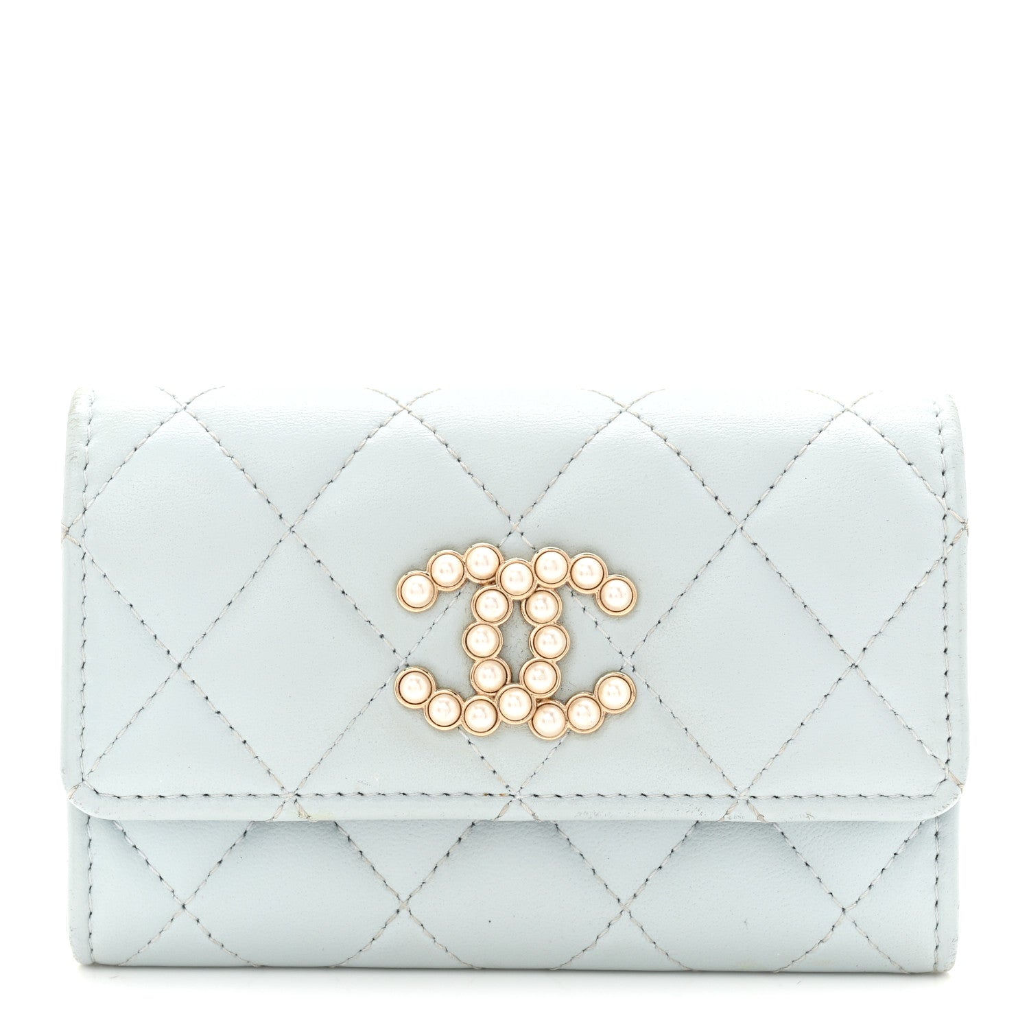 Chanel Lambskin Quilted Pearl CC Chanel Flap Card Holder Light