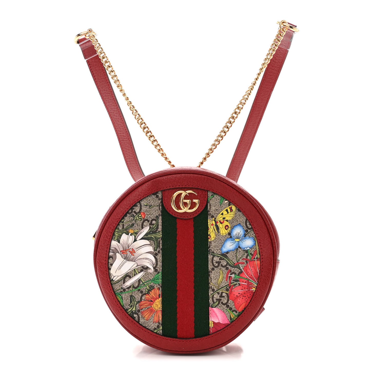 GG Supreme Monogram Web Flora Mini Ophidia Round Backpack Red
