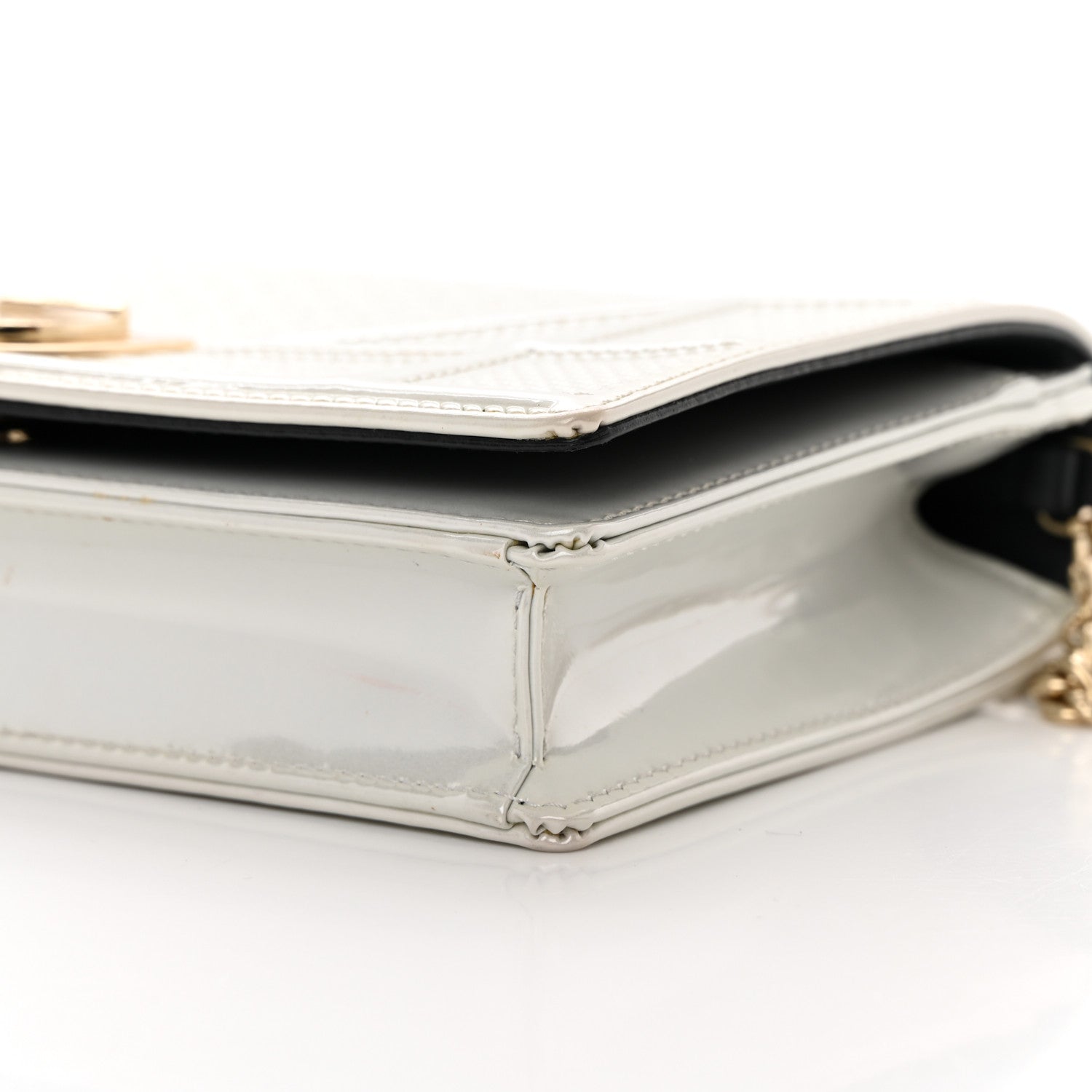Christian Dior Patent Micro-Cannage Diorama Wallet on Chain Pouch White 11 of 16