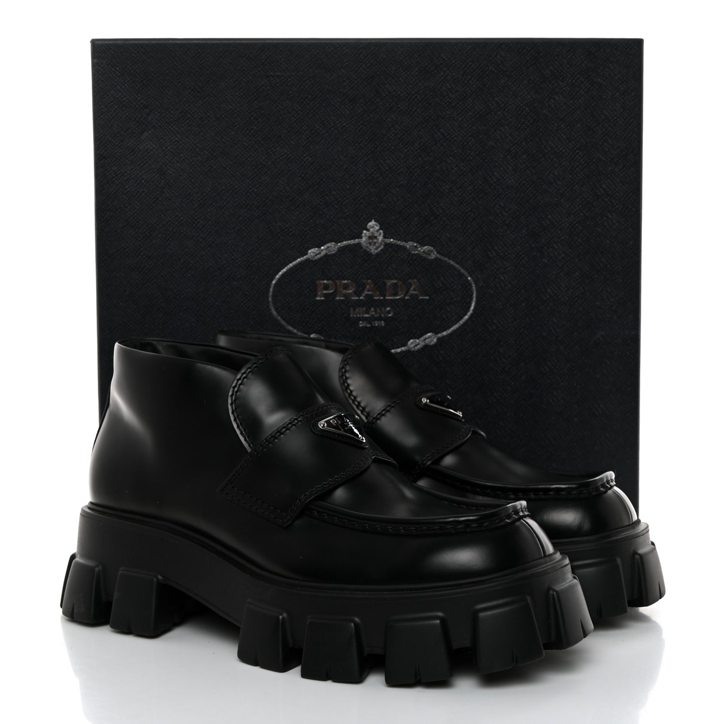 Spazzolato Rois Metal Triangle Logo Mens Monolith 60mm Mid Loafers 8.5 Black