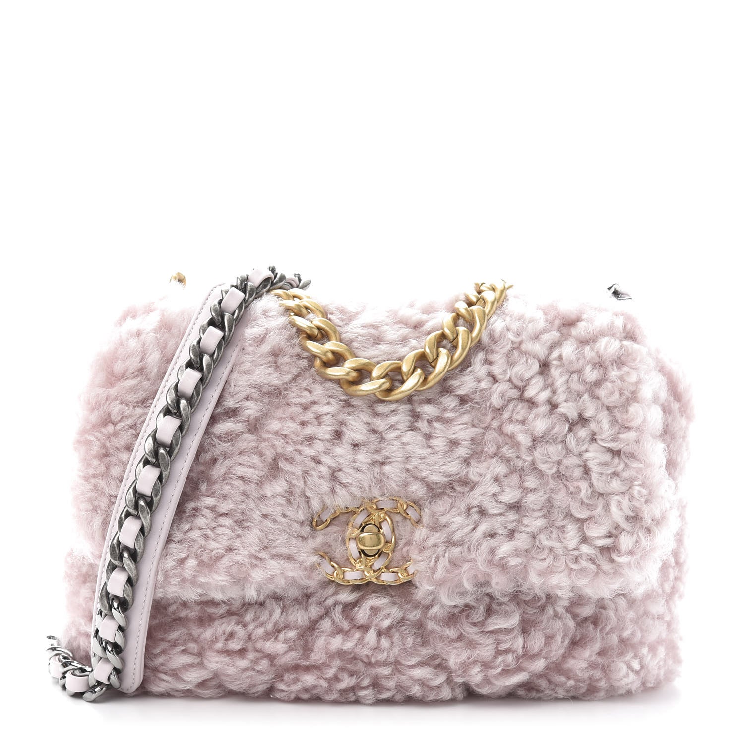 Chanel Shearling Sheepskin Medium 19 Flap Light Pink 651538