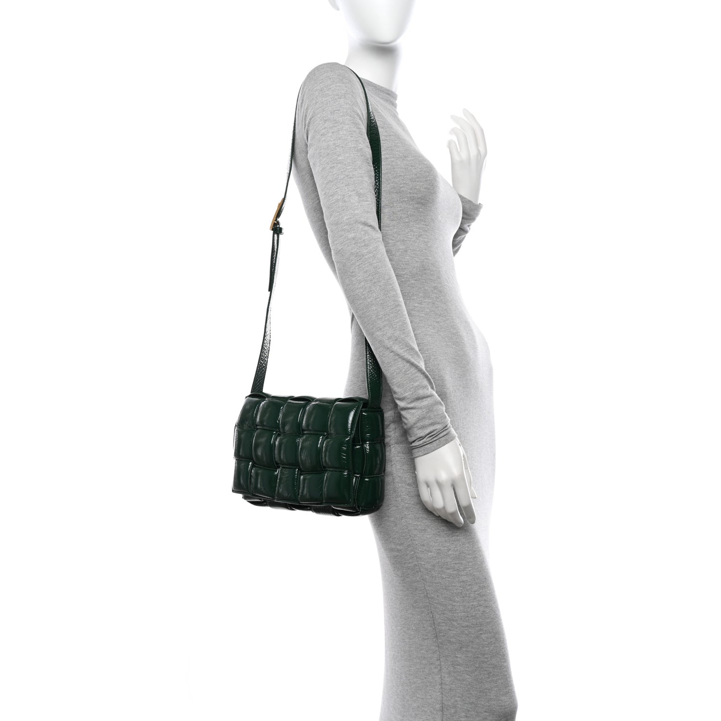 Textured Deerskin Maxi Intrecciato Padded Cassette Crossbody Bag Raintree