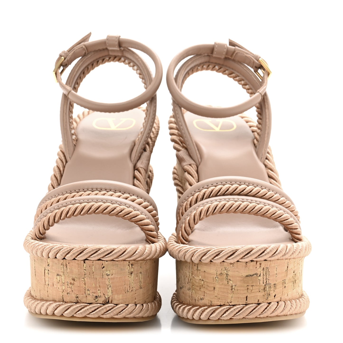 Calfskin VLogo Summerblocks Platform Wedge Sandals 38 Rose Cannelle