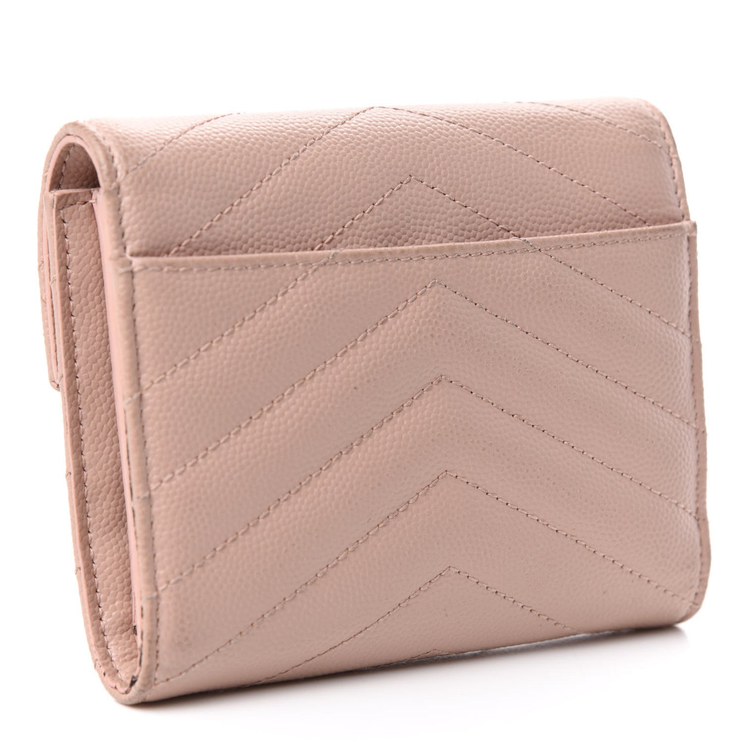 Grain De Poudre Matelasse Chevron Monogram Compact Tri Fold Wallet Pale Pink