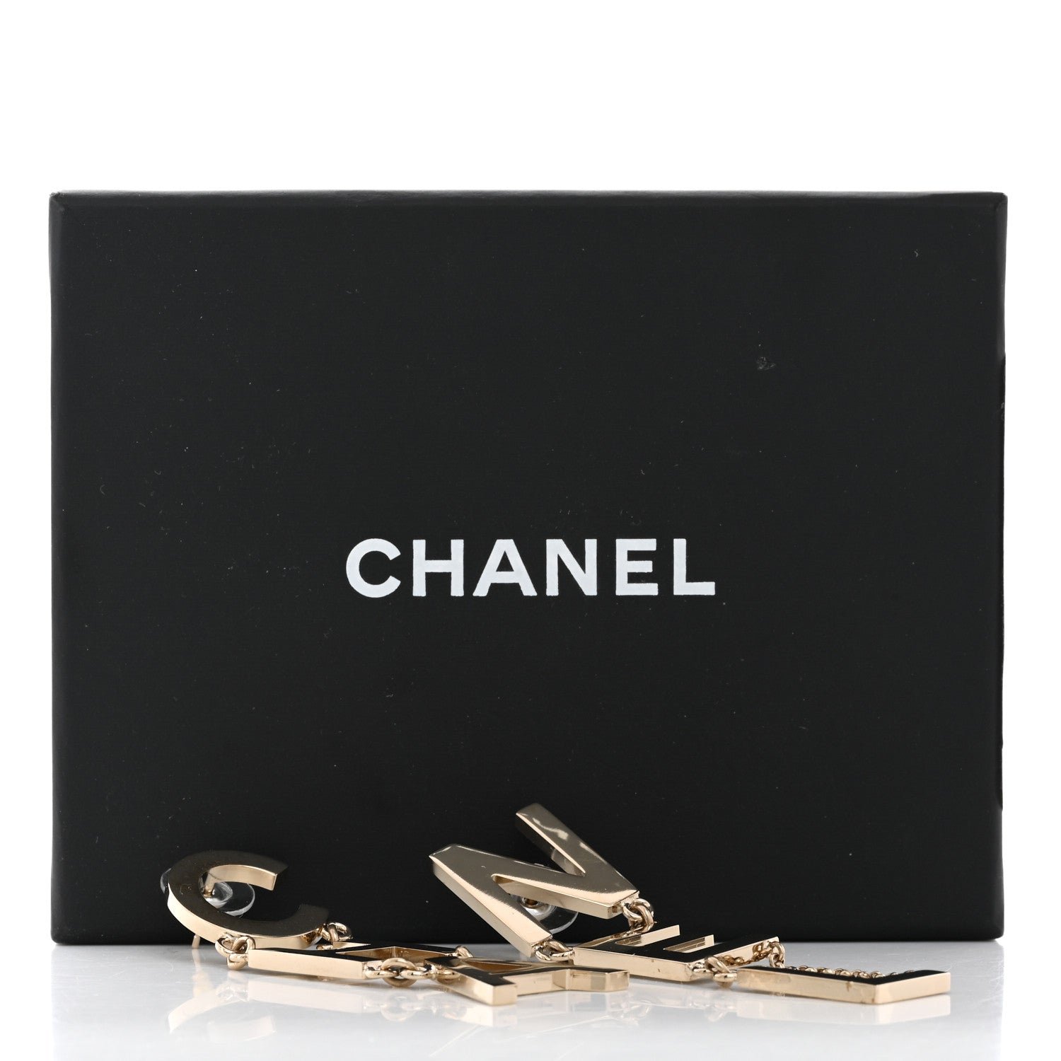 Chanel Metal Cha-Nel Logo Drop Earrings Gold 5 of 5