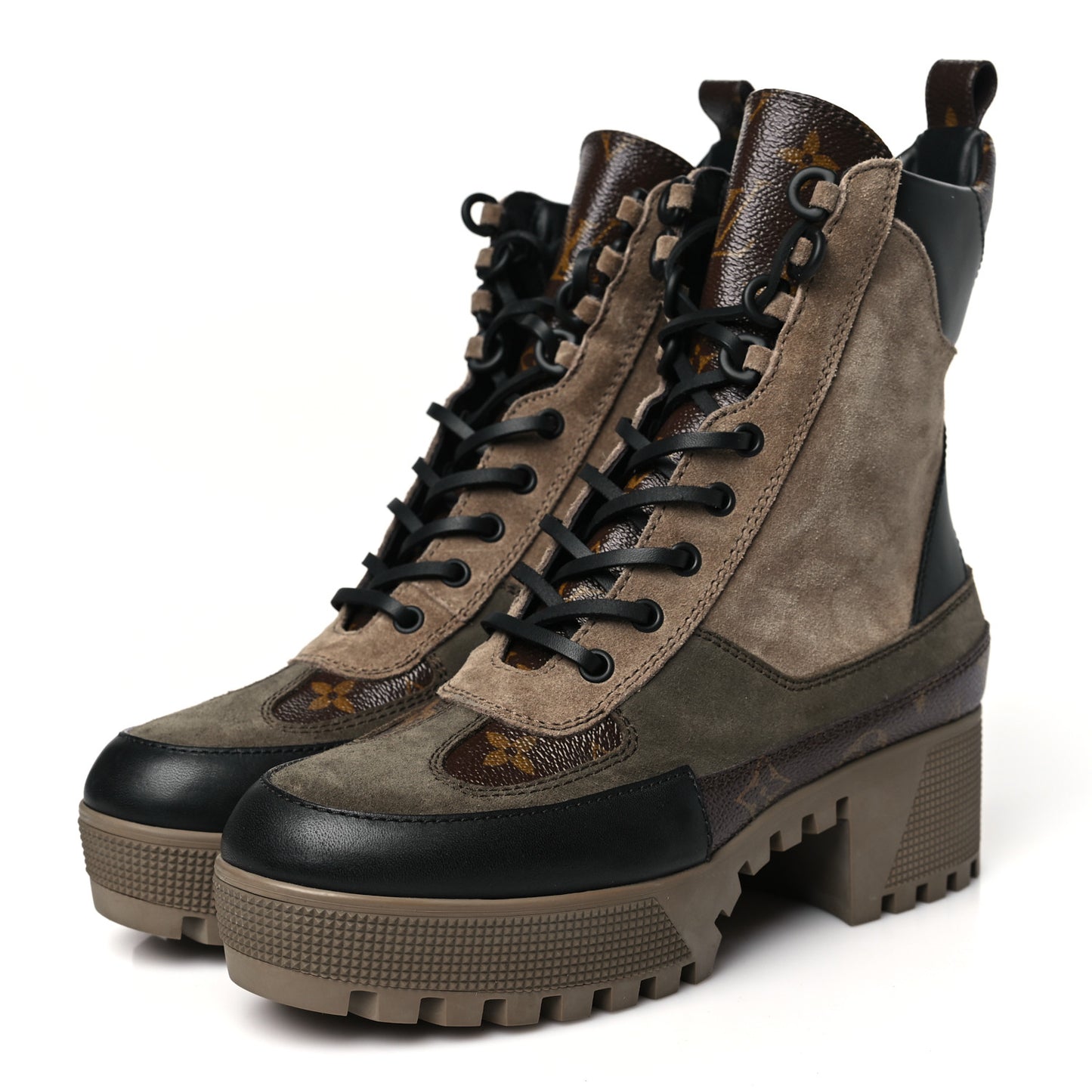 Suede Calfskin Monogram Laureate Platform Desert Boots Taupe
