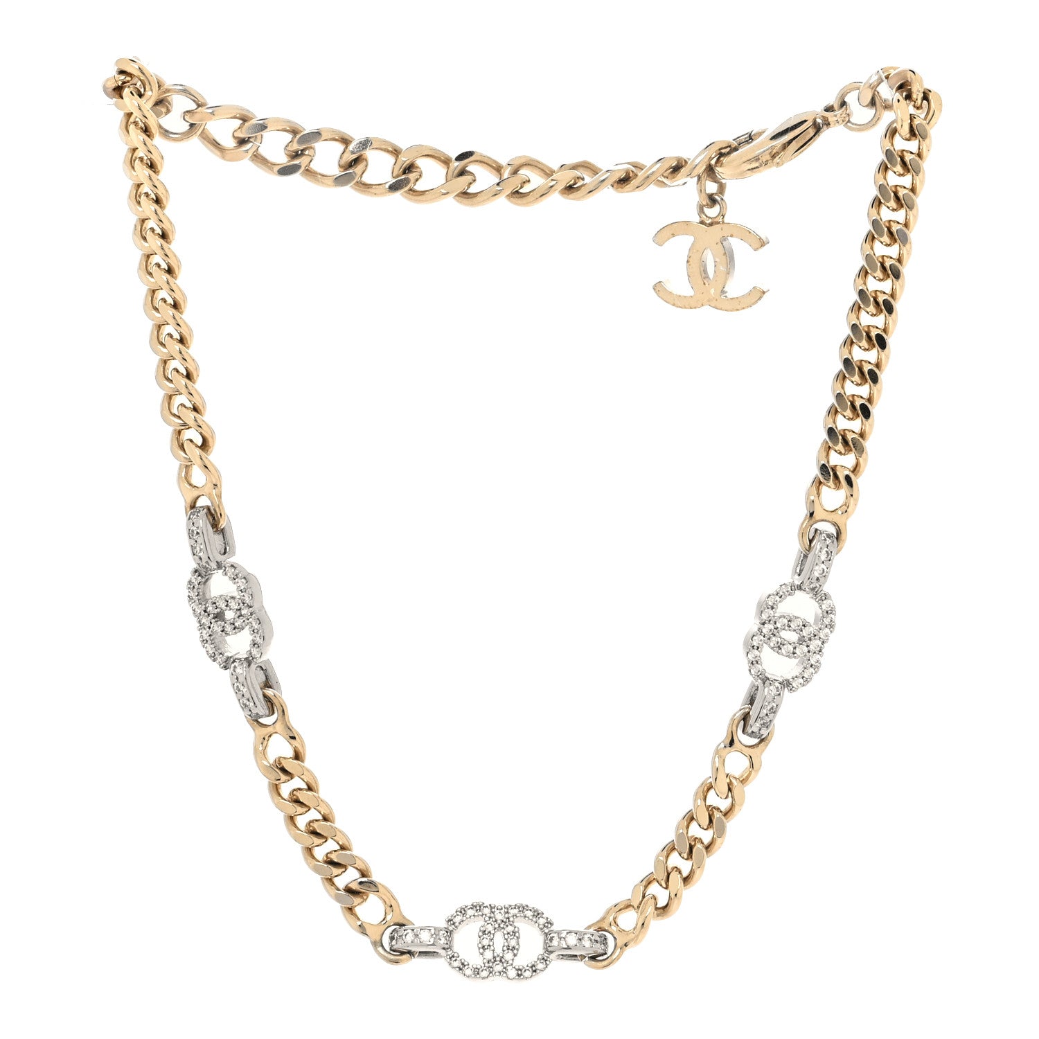 Chanel Crystal CC Chain Links Choker Necklace Gold 3 of 4