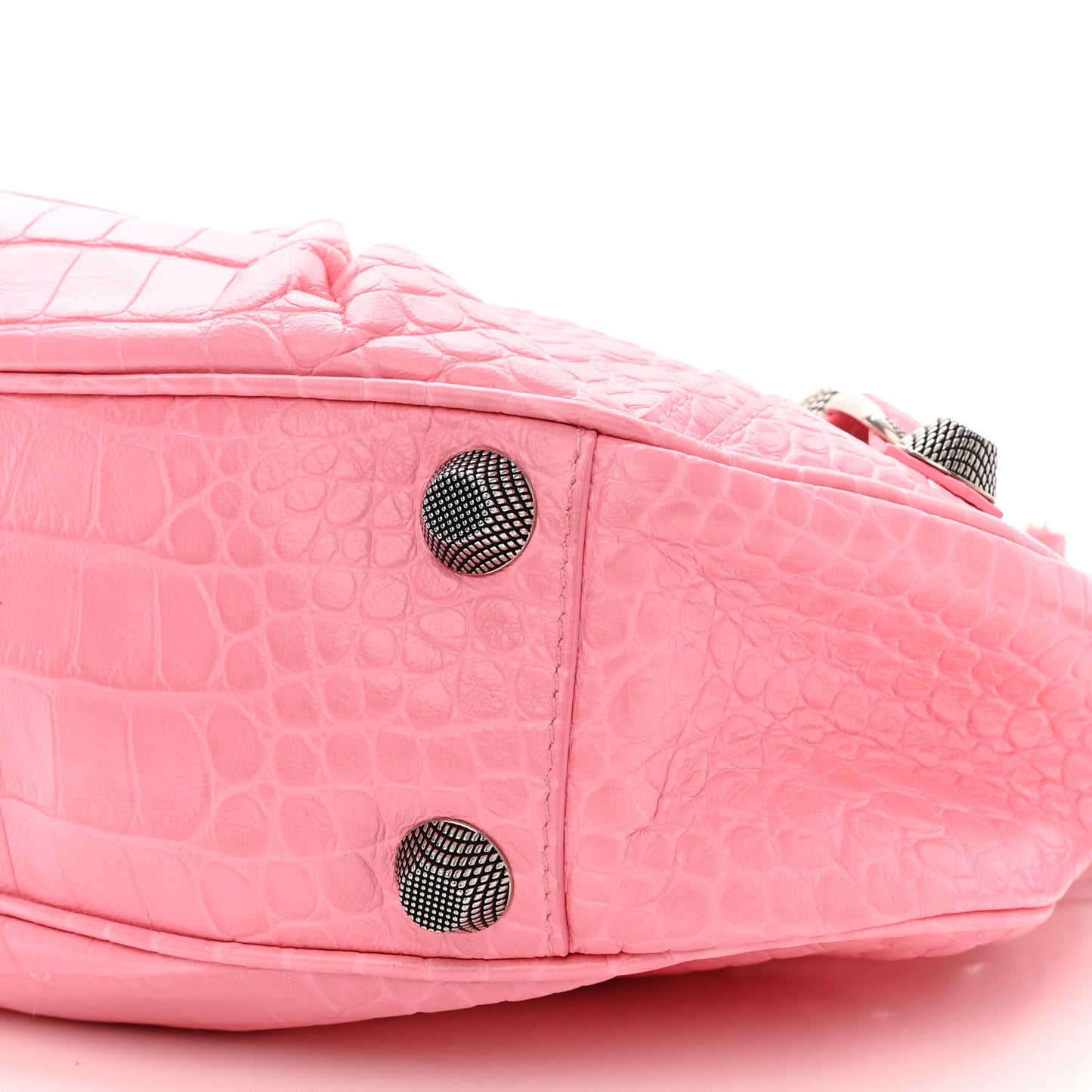Extra Supple Calfskin Crocodile Embossed Small Le Cagole Shoulder Bag Sweet Pink