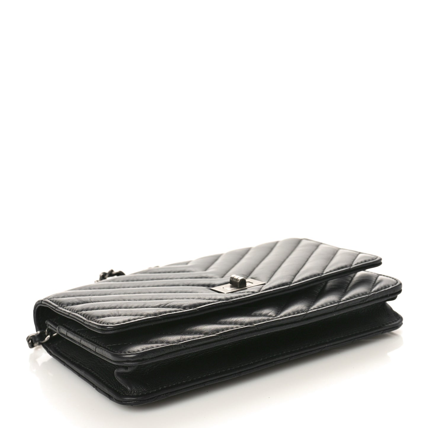 Aged Calfskin Chevron Quilted Reissue Wallet On Chain WOC Black