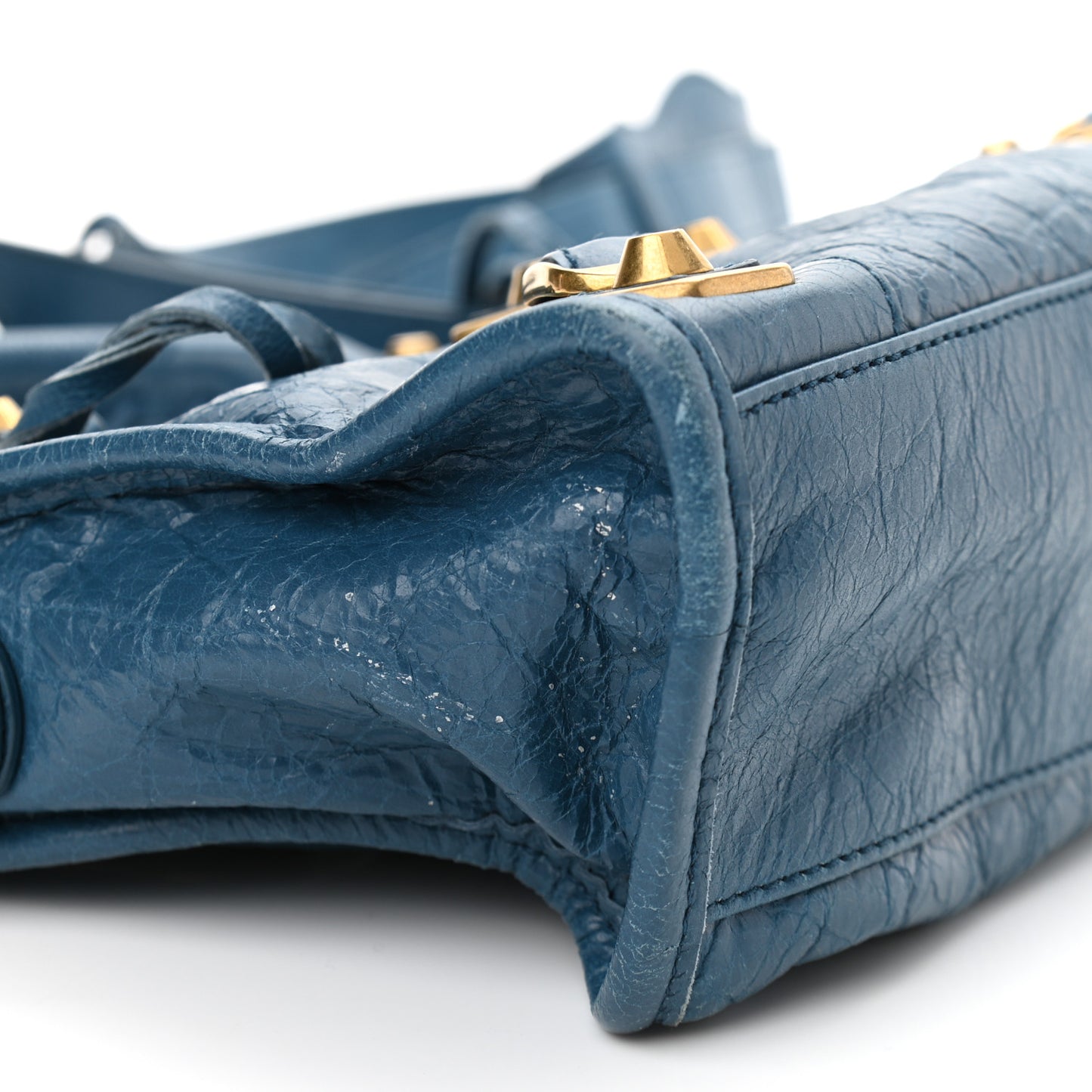 Chevre Gold Metallic Edge Hardware Mini City Blue Profond