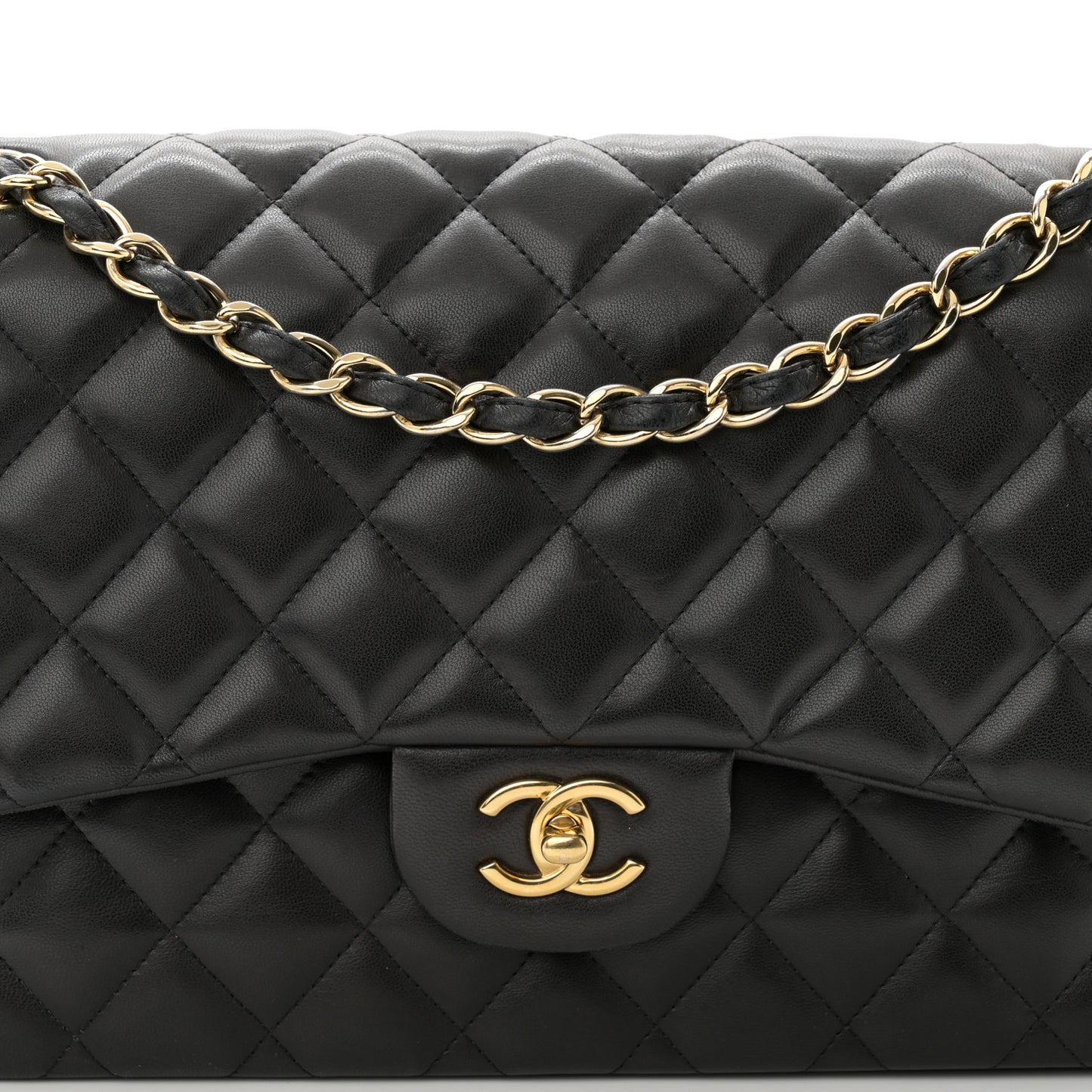 Lambskin Quilted Jumbo Double Flap Black