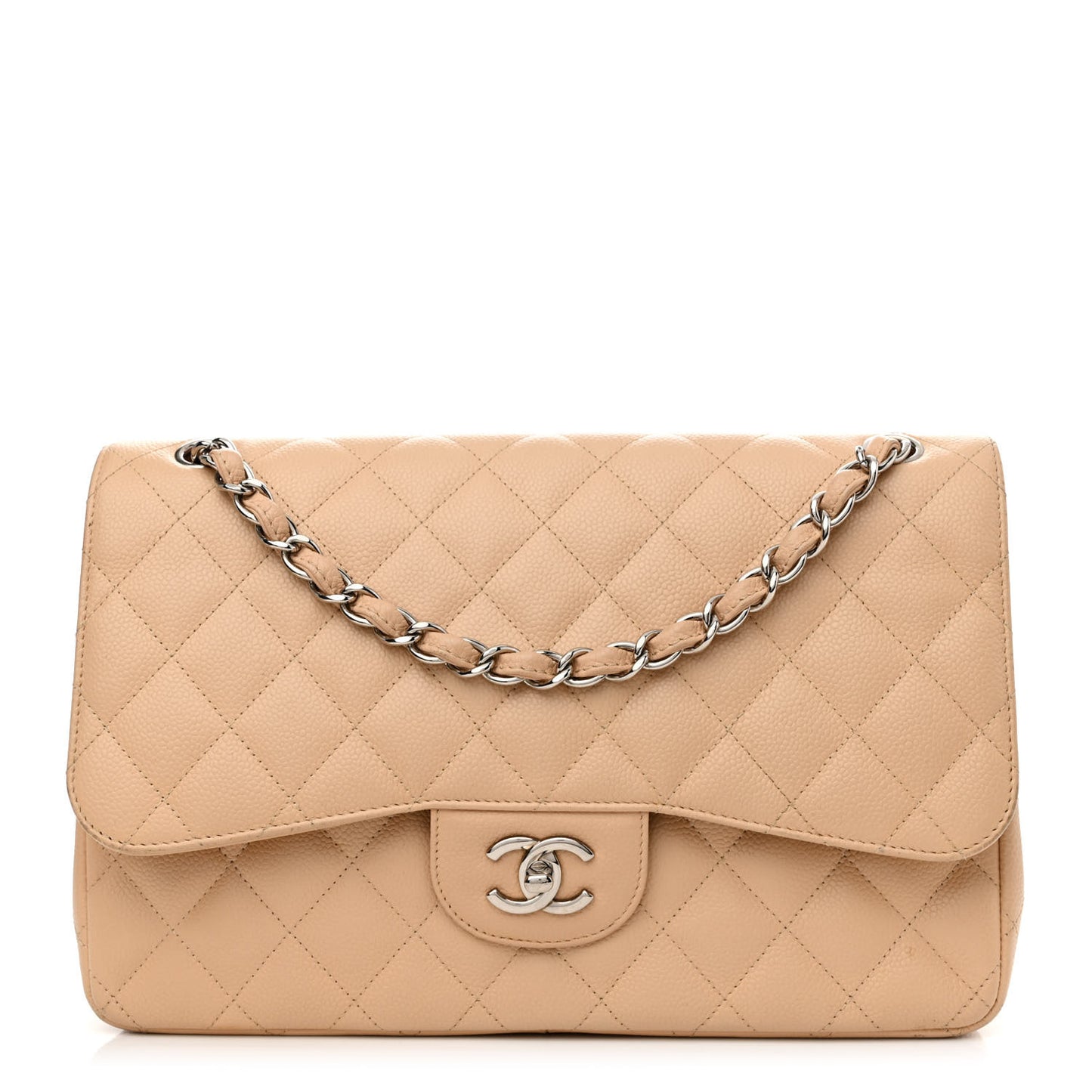 Caviar Quilted Jumbo Double Flap Beige