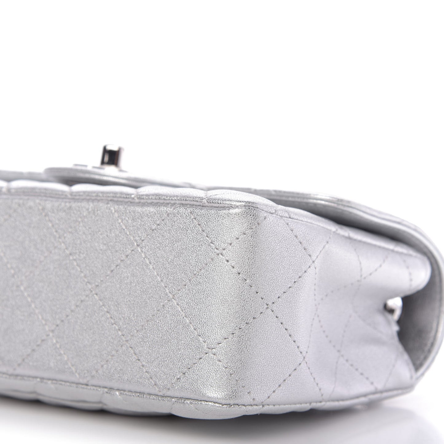 Metallic Lambskin Quilted Mini Rectangular Flap Silver