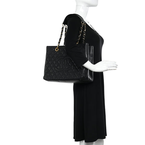 Caviar Quilted Grand Shopping Tote GST Black