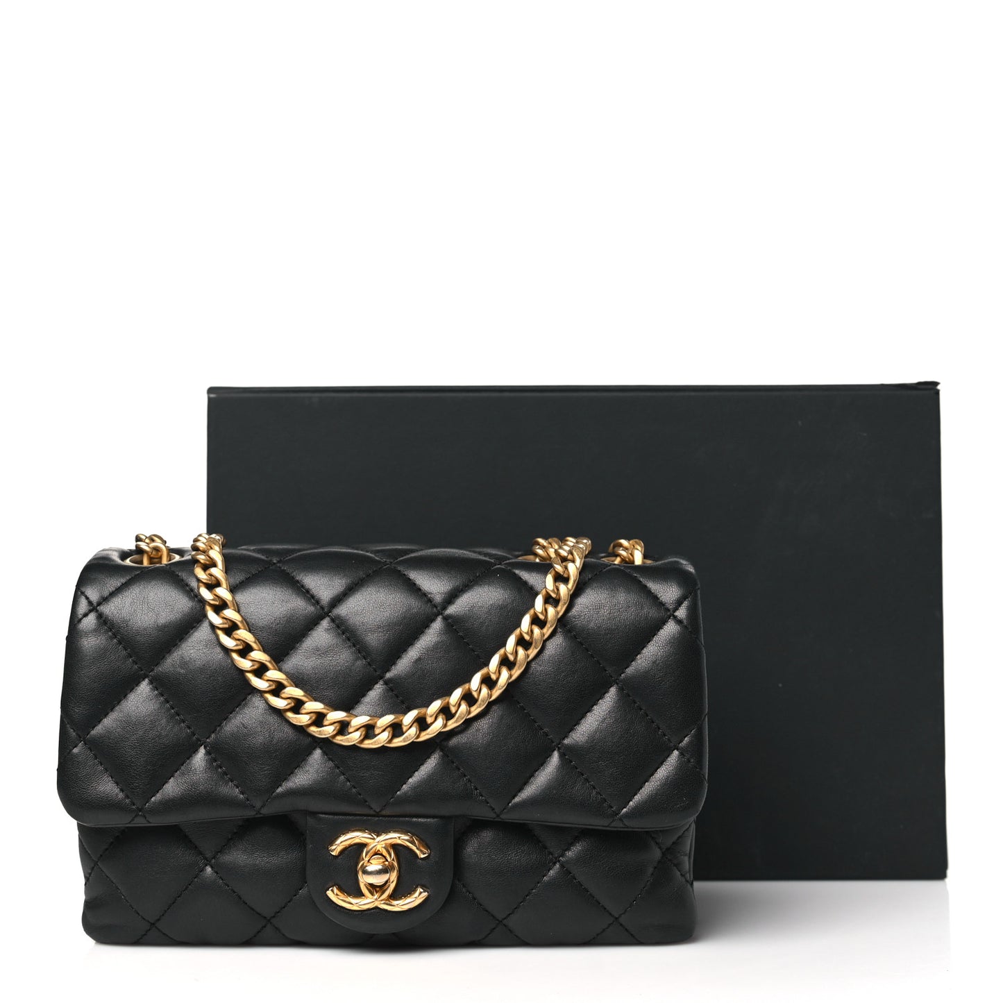 Lambskin Quilted Small Pillow Crush Flap Black
