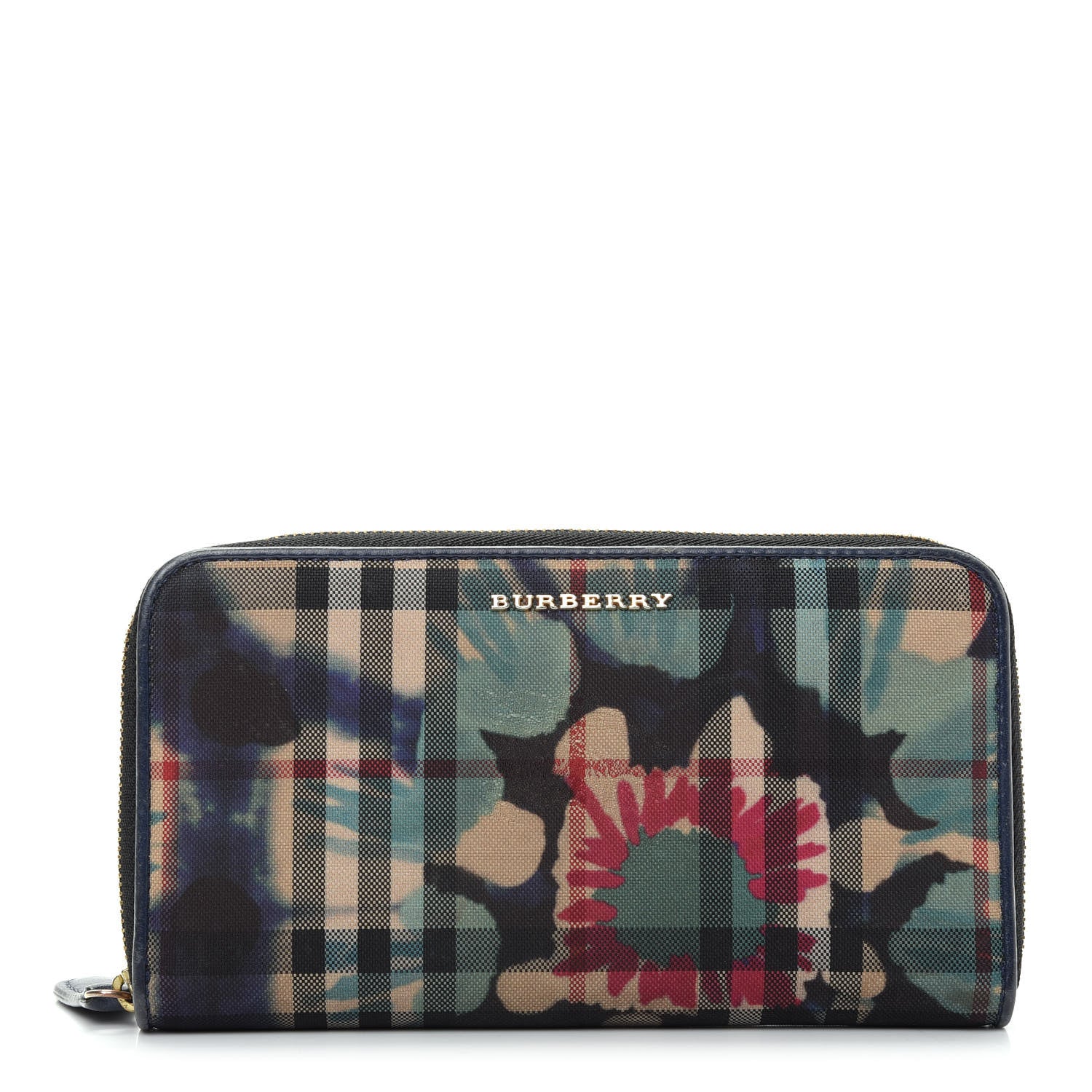 Burberry Haymarket Zip Around Wallet Elderberry Leather Wallets