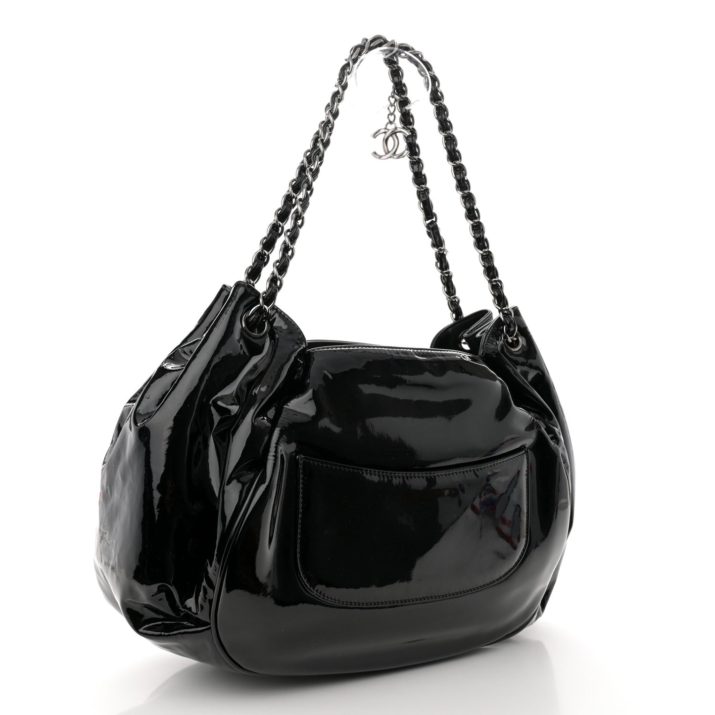 Patent Camellia Shoulder Bag Black
