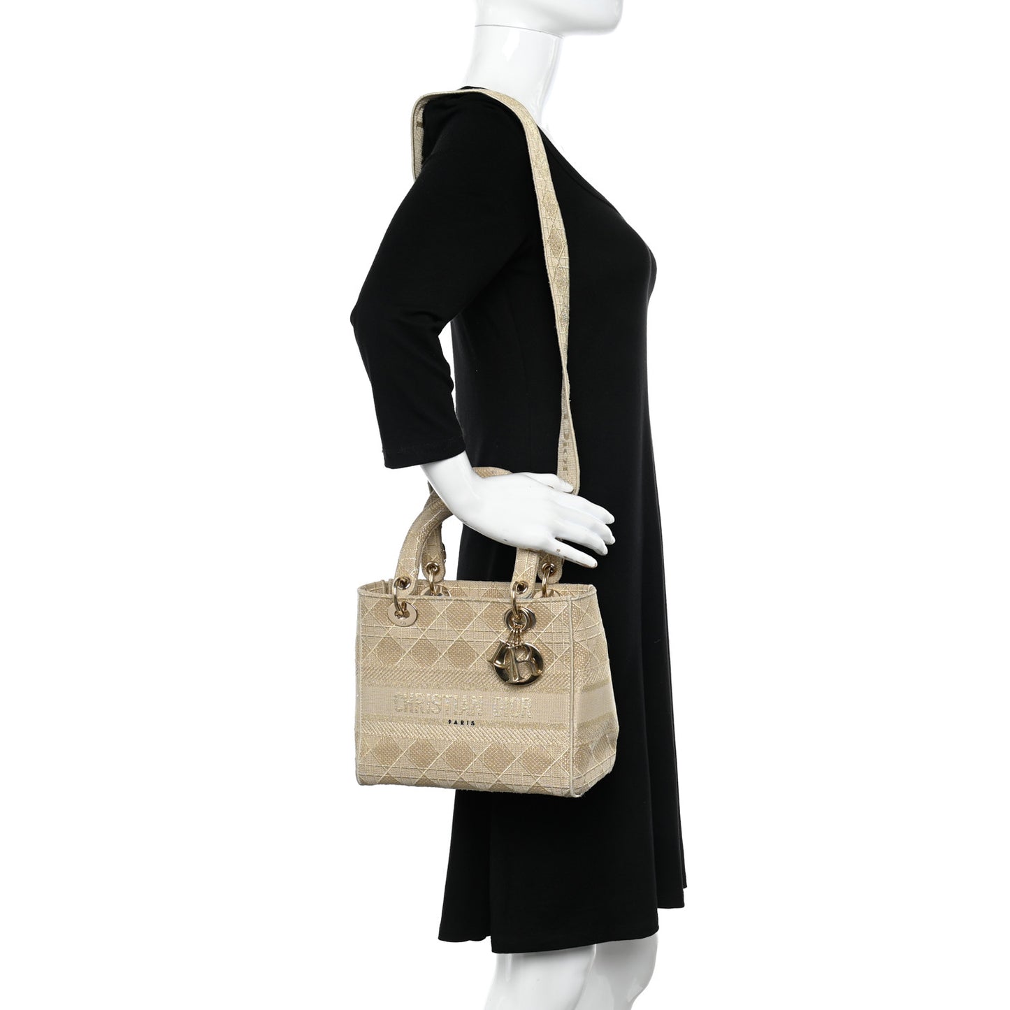 Canvas Embroidered Cannage Medium Lady D-Lite Beige