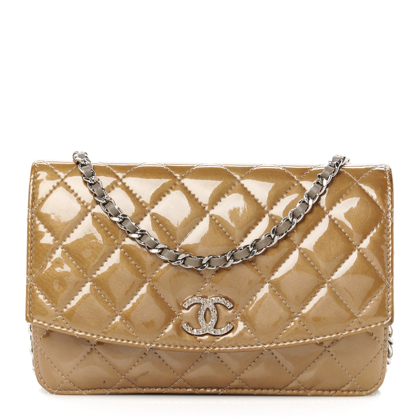 Patent Quilted Brilliant Wallet On Chain WOC Grey