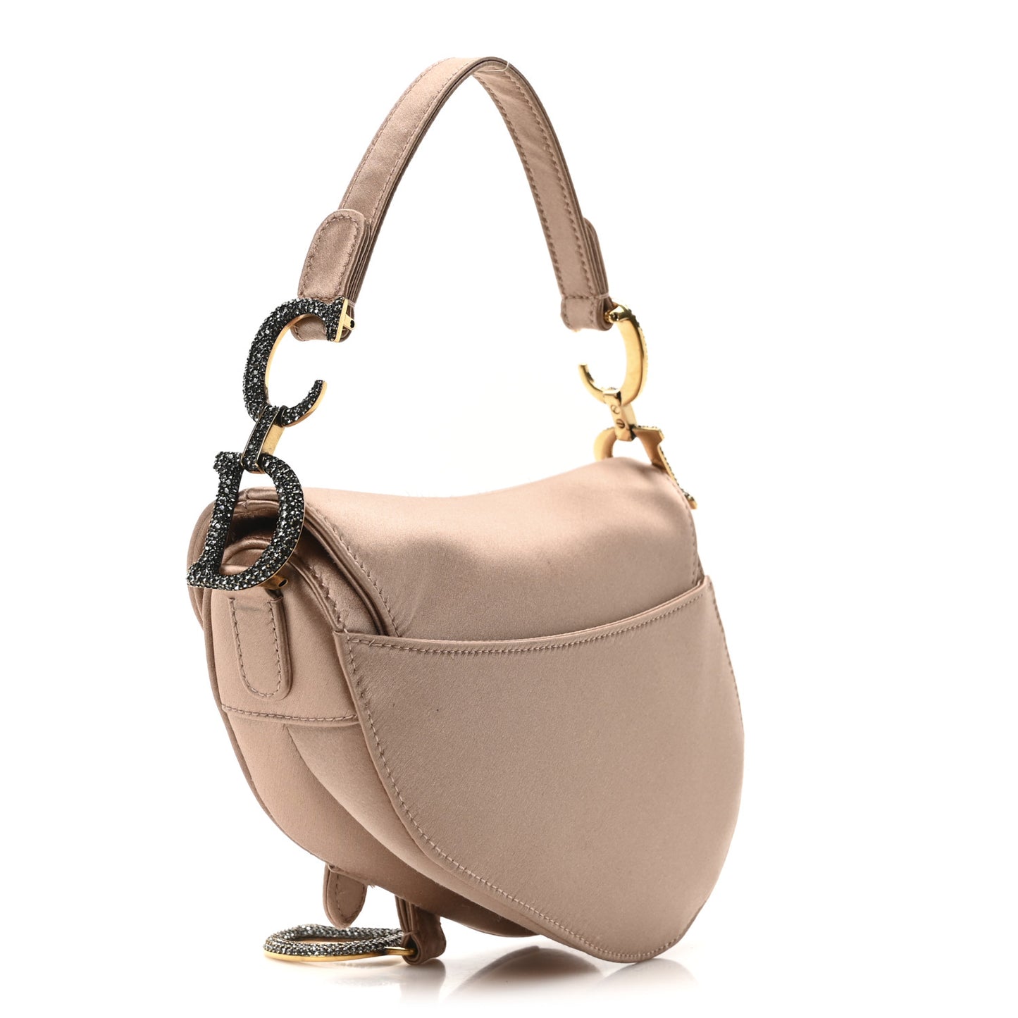 Satin Crystal Mini Saddle Bag Powder Beige