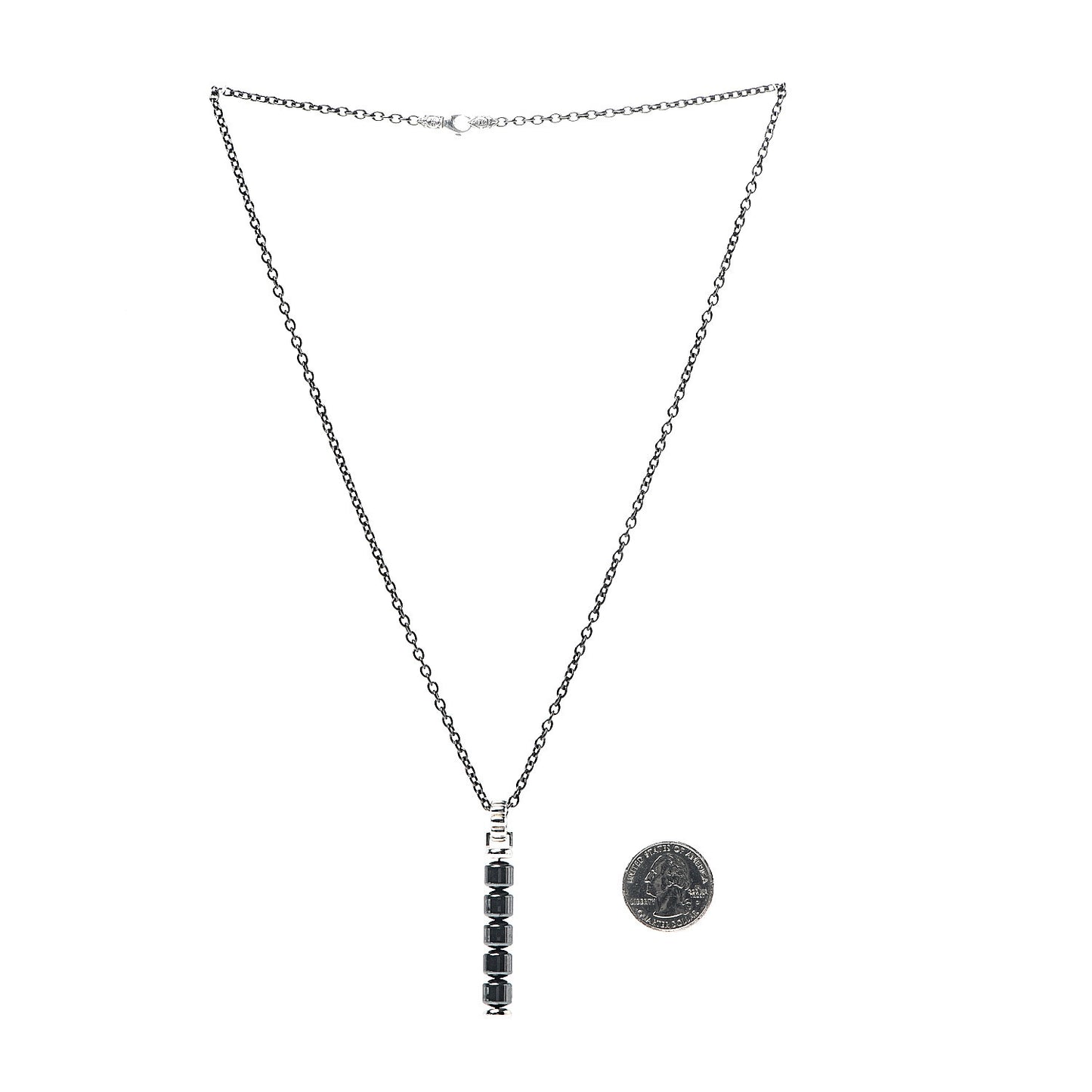 Titanium Sterling Silver Hematite Mens Drop Pendant Necklace