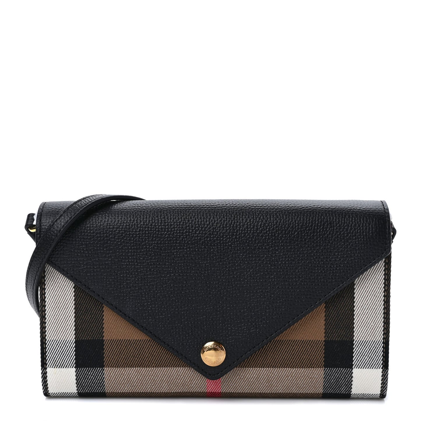 Calfskin House Check Hannah Wallet with Detachable Strap Black