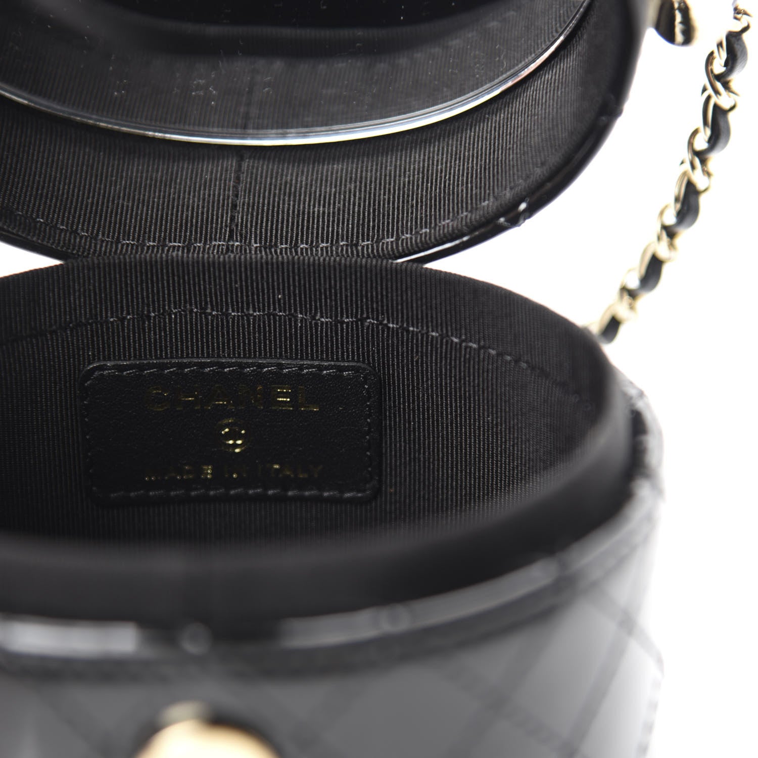 Chanel Patent Quilted Round Small Vanity With Chain Black 8 of 12