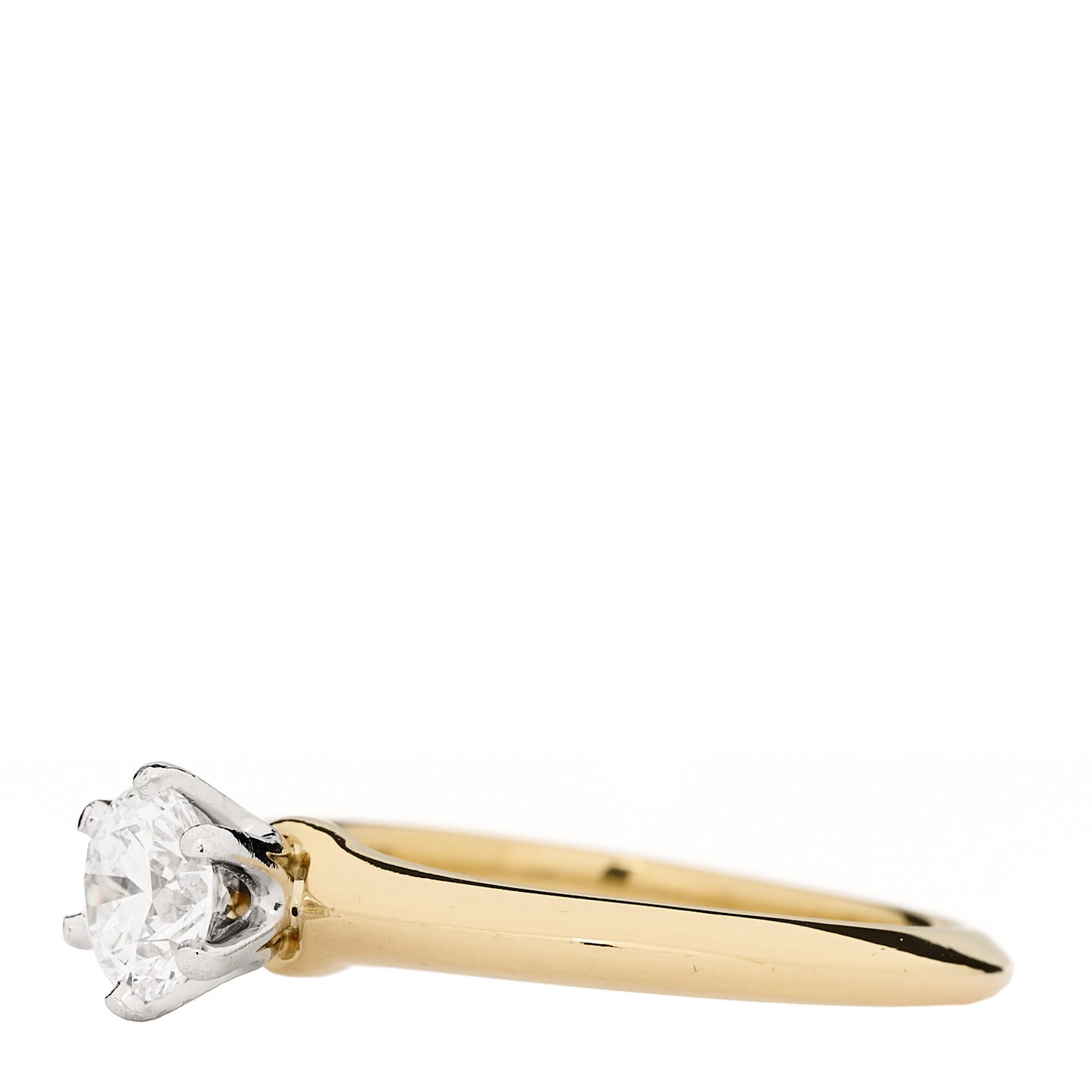18K Yellow Gold Platinum Diamond .70ct Solitaire Engagement Ring 56 7.5