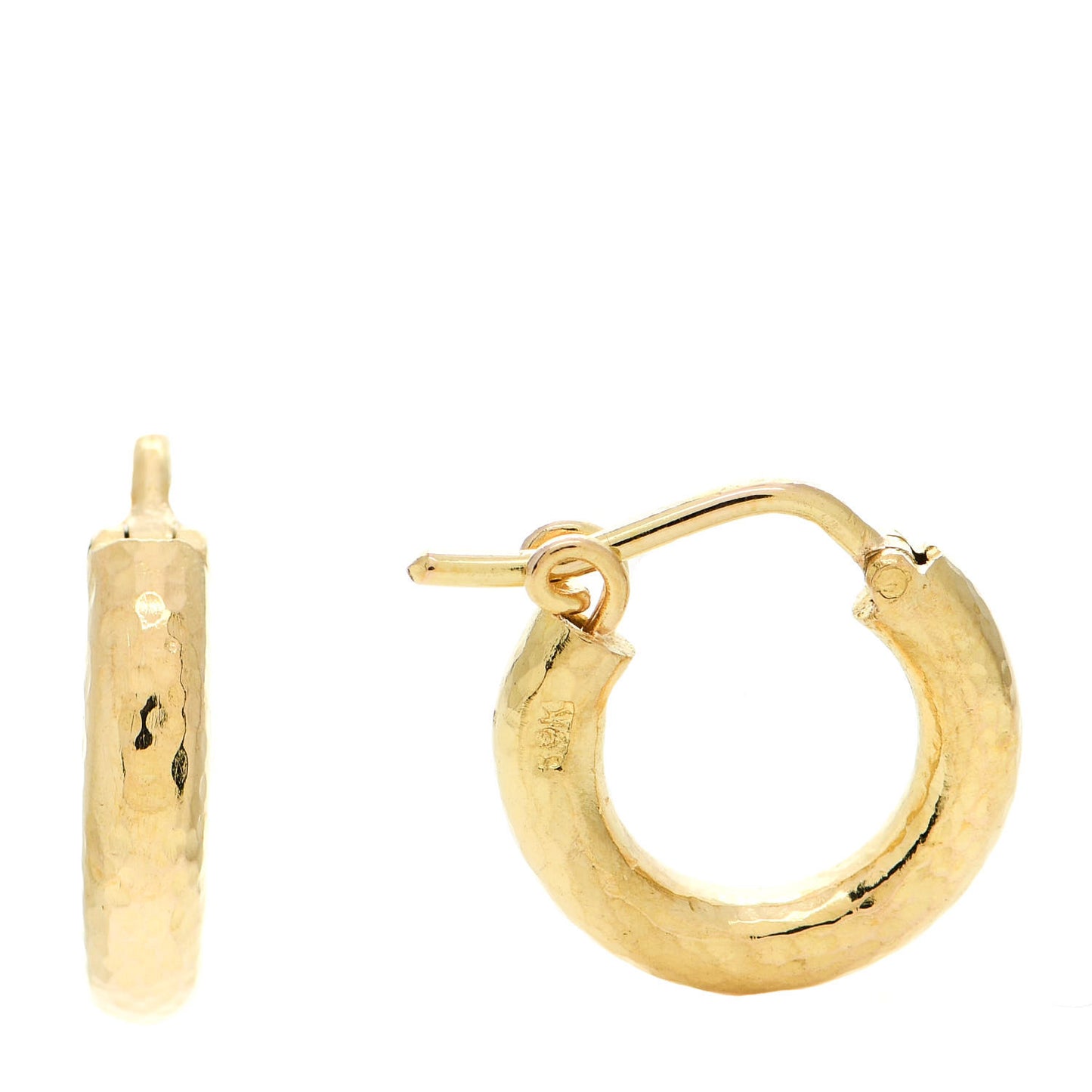 19K Yellow Gold Baby Hammered Hoop Earrings
