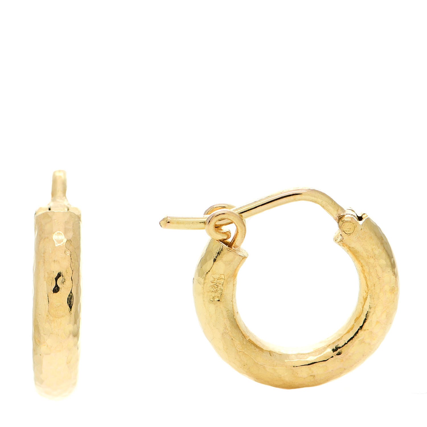Elizabeth Locke 19K Yellow Gold Baby Hammered Hoop Earrings 1 of 5