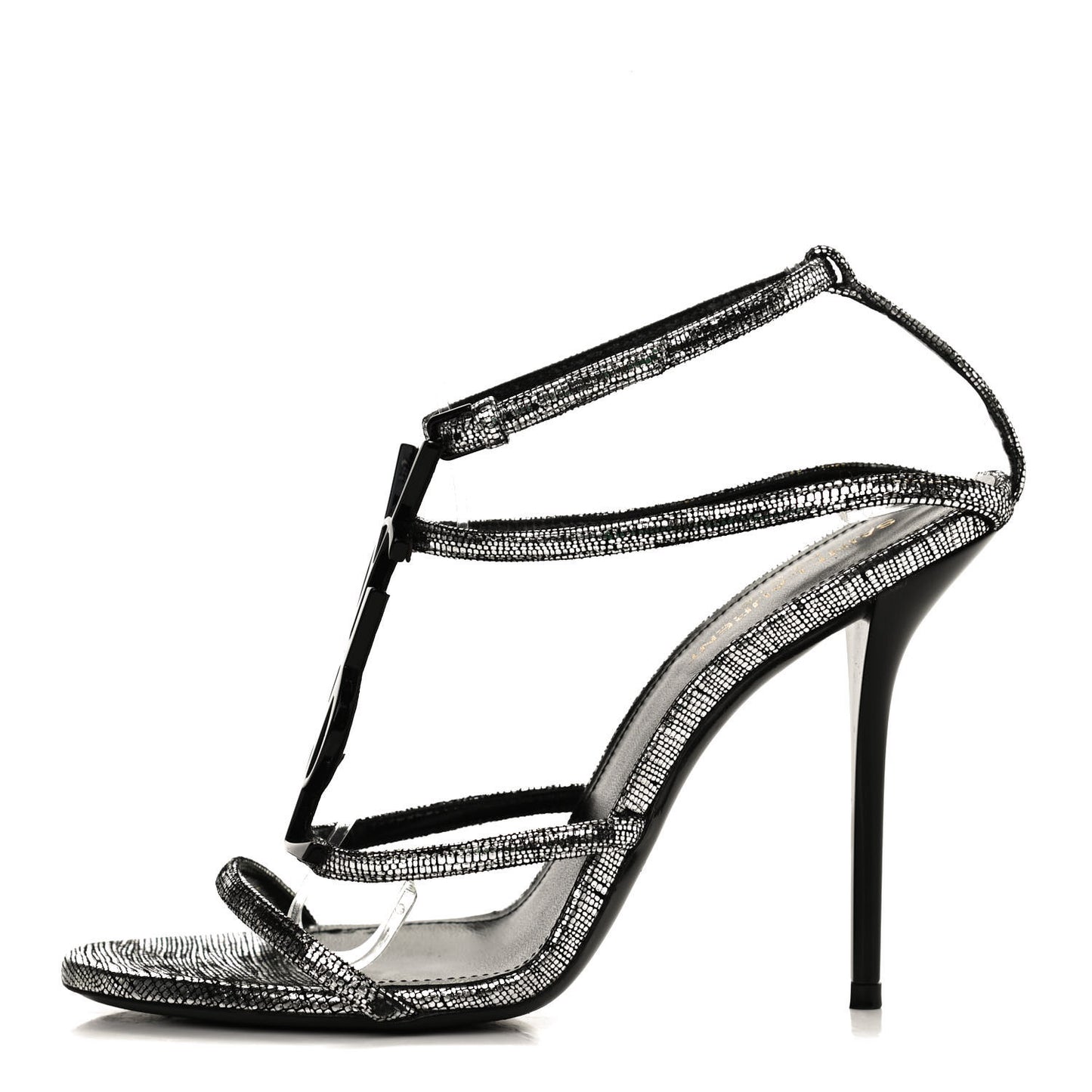 Metallic Calfskin Cassandra 110 Ankle Strap Sandals 38.5 Argento