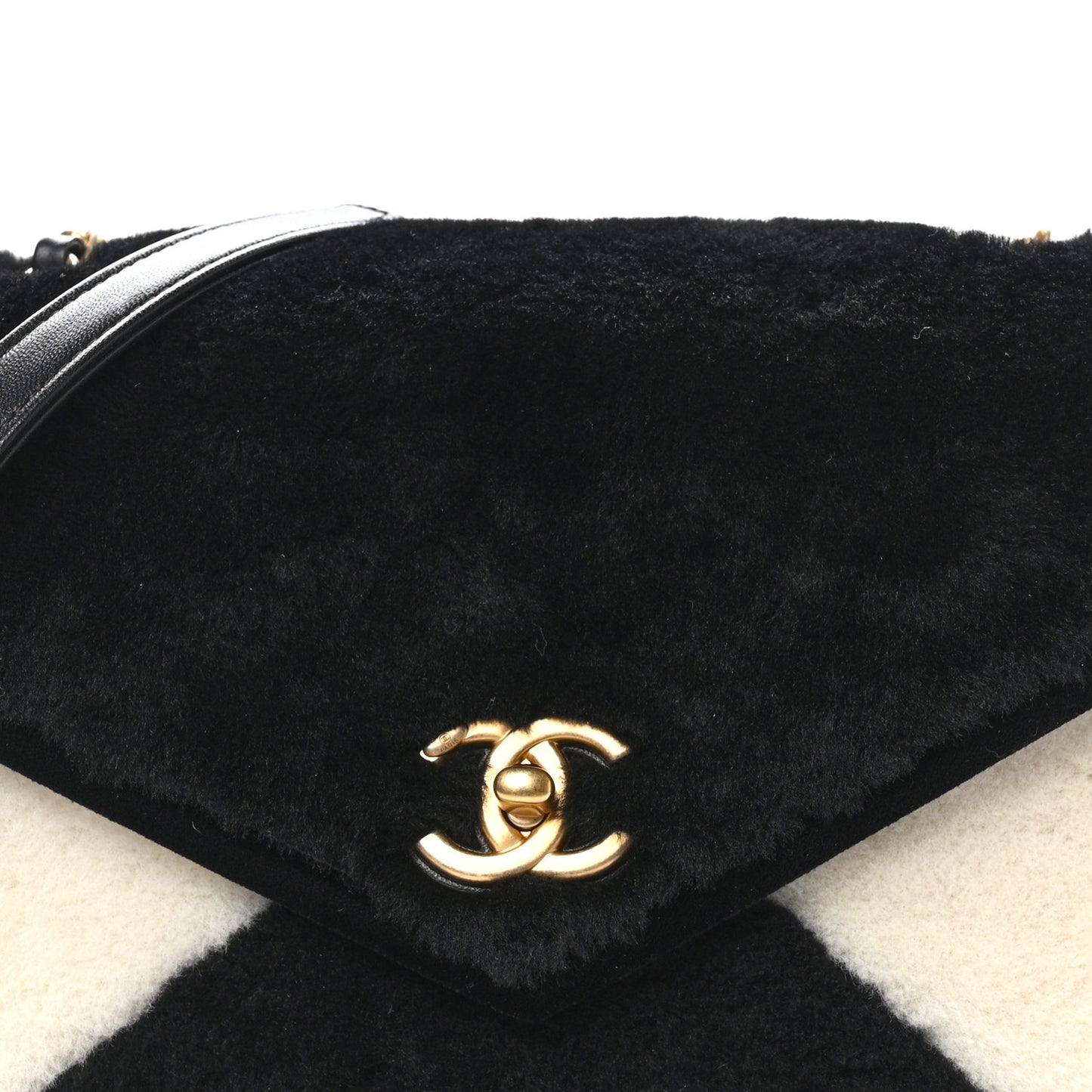 Shearling Checkered Flap Bag Black White