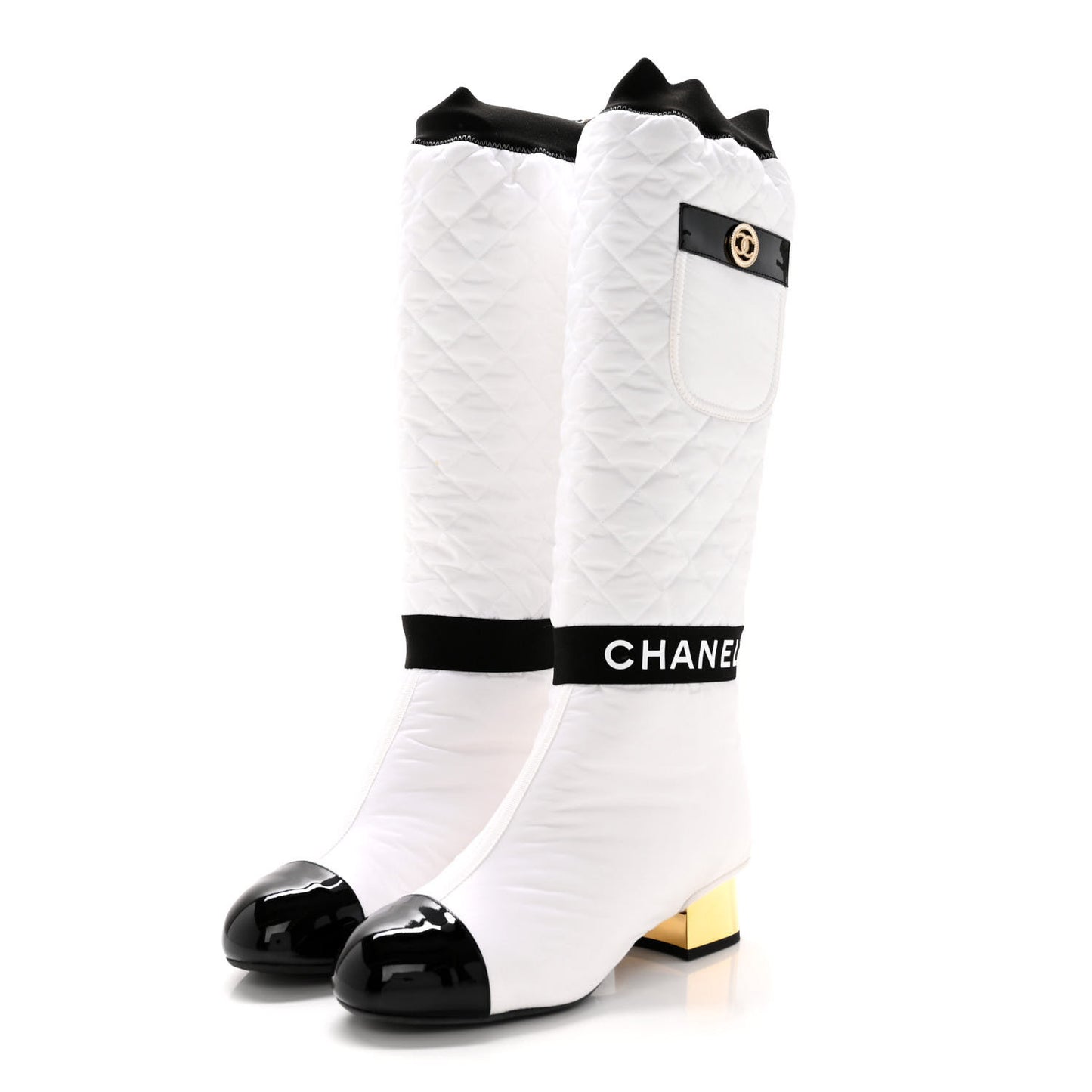 Mixed Fibers Lambskin Patent Calfskin Convertible High Boots 38 White
