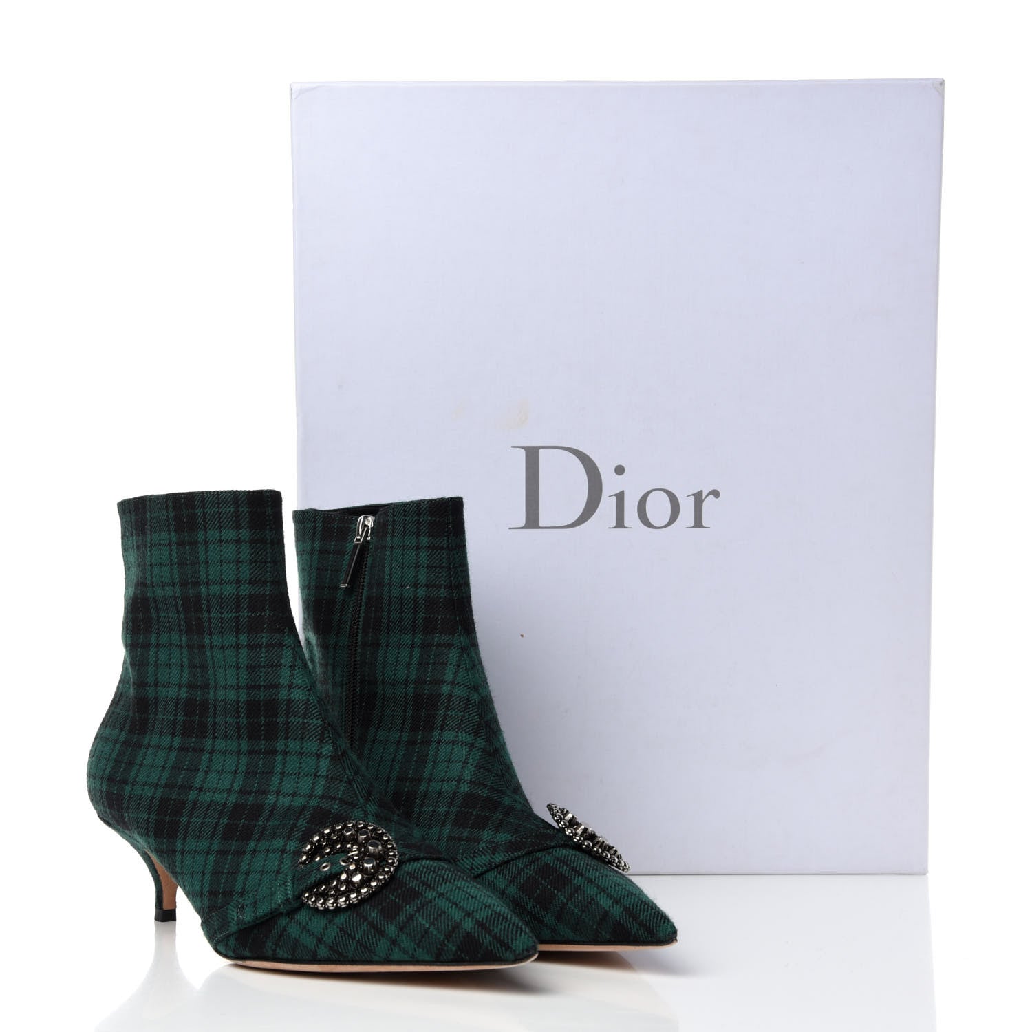Christian Dior Canvas Tartan Gang Ankle Boots 41 Green 10 of 10