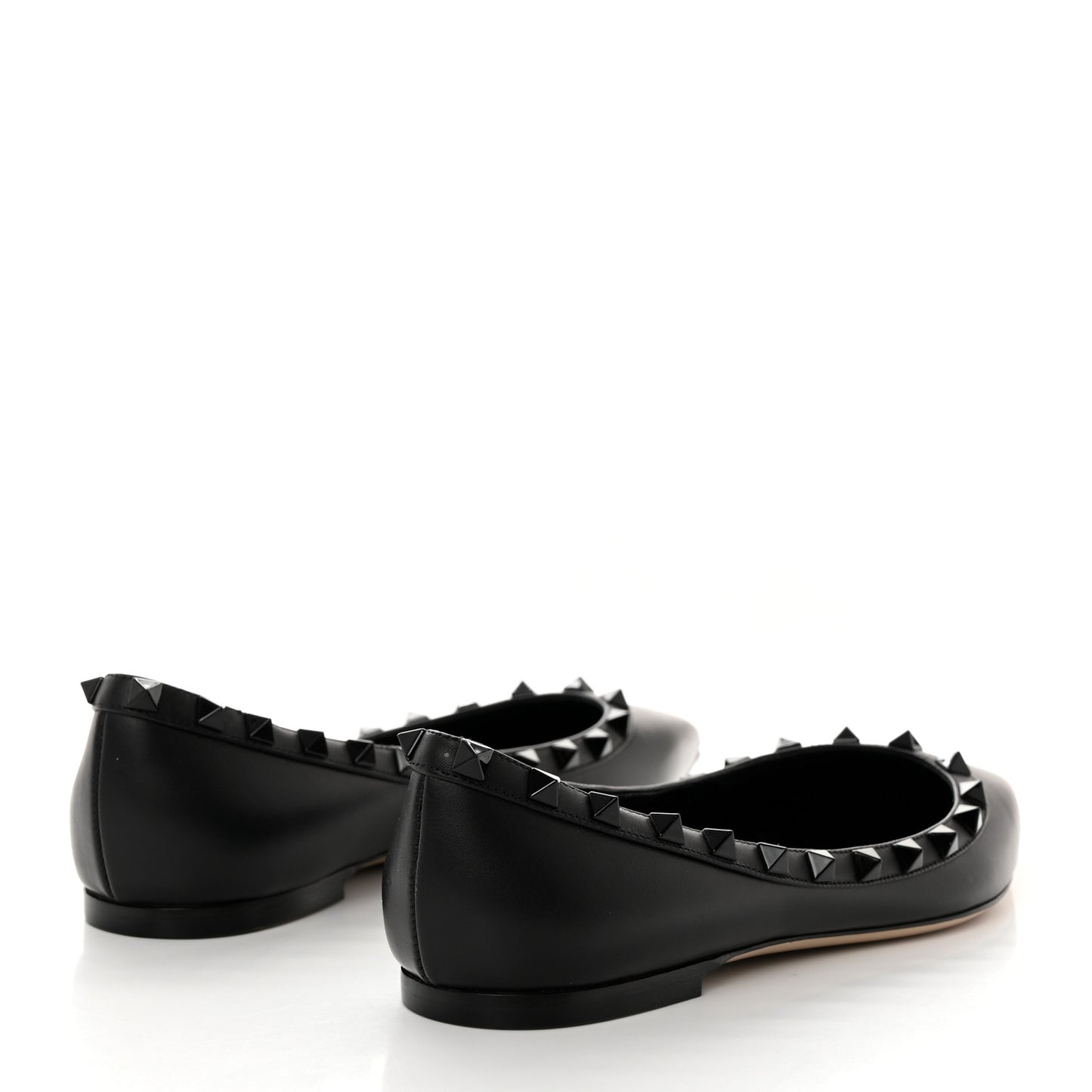 Calfskin Lacquered Monochrome Rockstud Ballerina Flats 37 Black