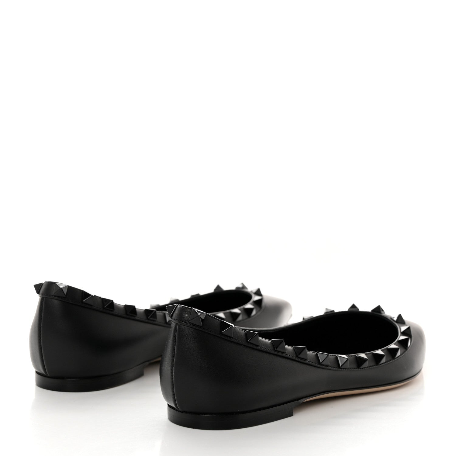 Valentino Garavani Calfskin Lacquered Monochrome Rockstud Ballerina Flats 37 Black 4 of 9