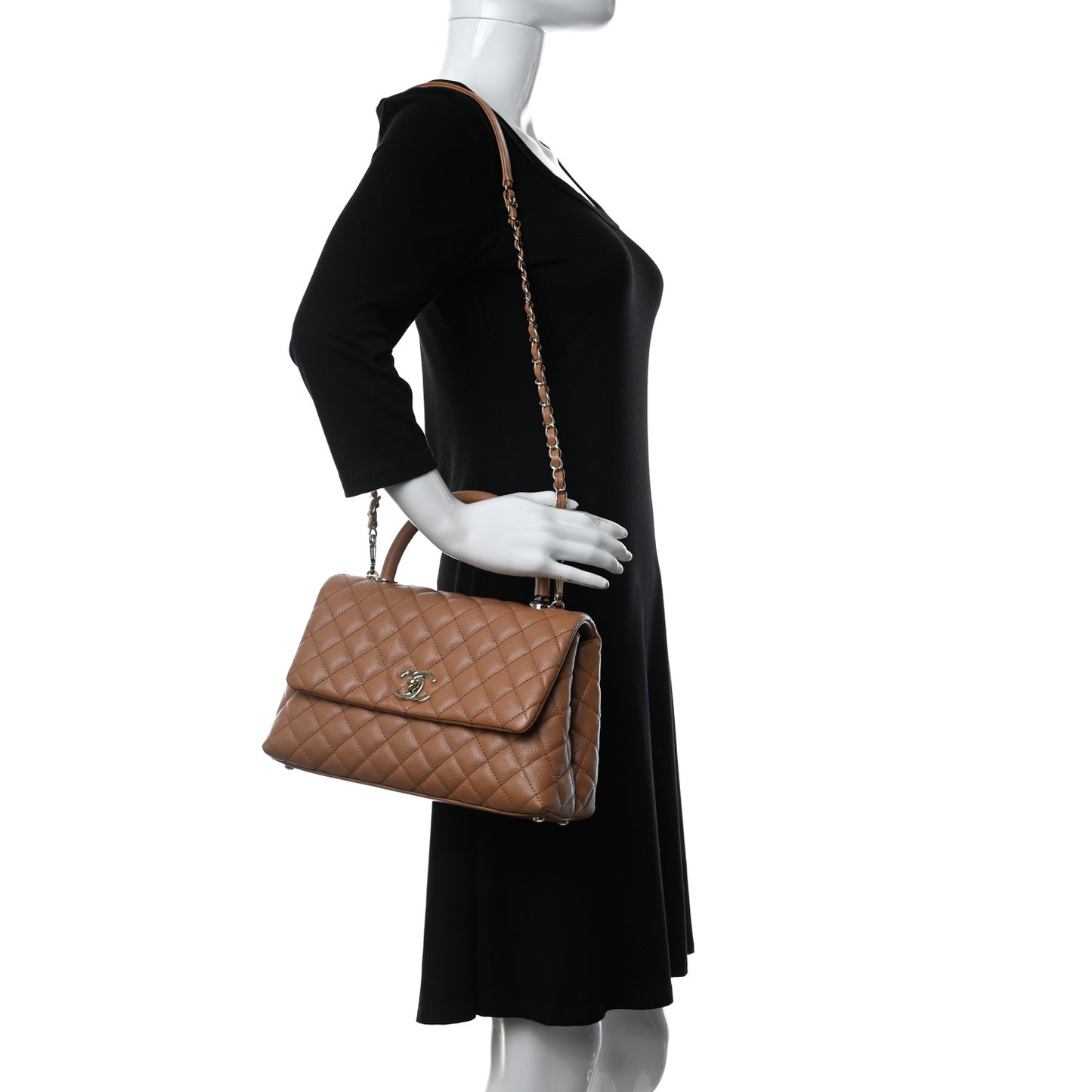 Caviar Quilted Small Coco Handle Flap Brown